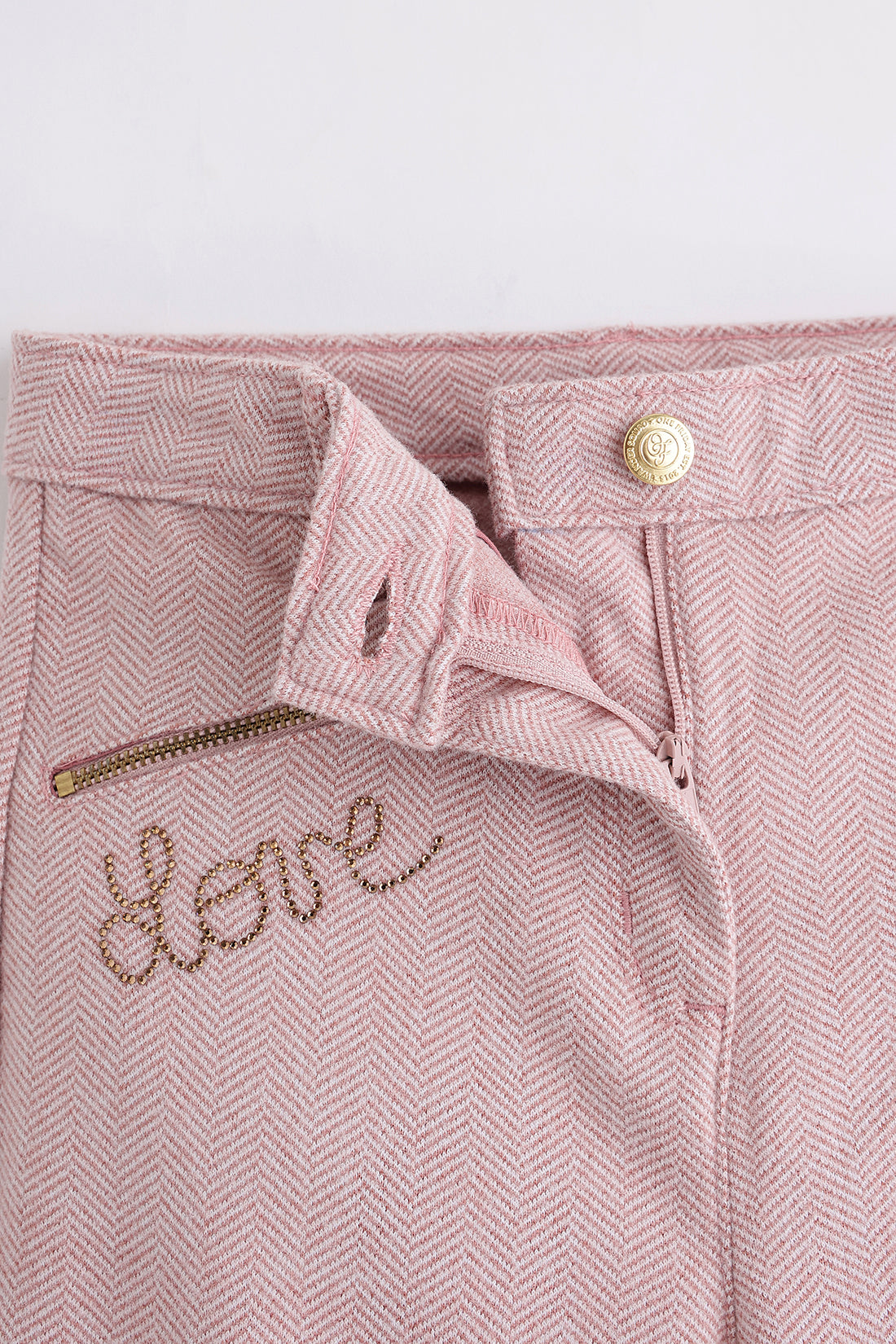 Girls Peach Woven Trouser with Button Waist
