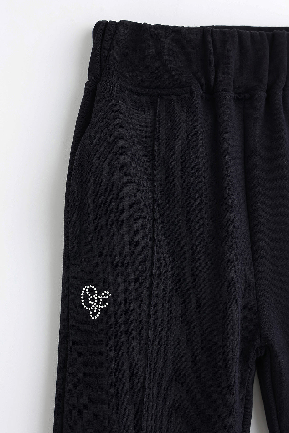 Girls Black Cotton Track Pant with Fleece Finish