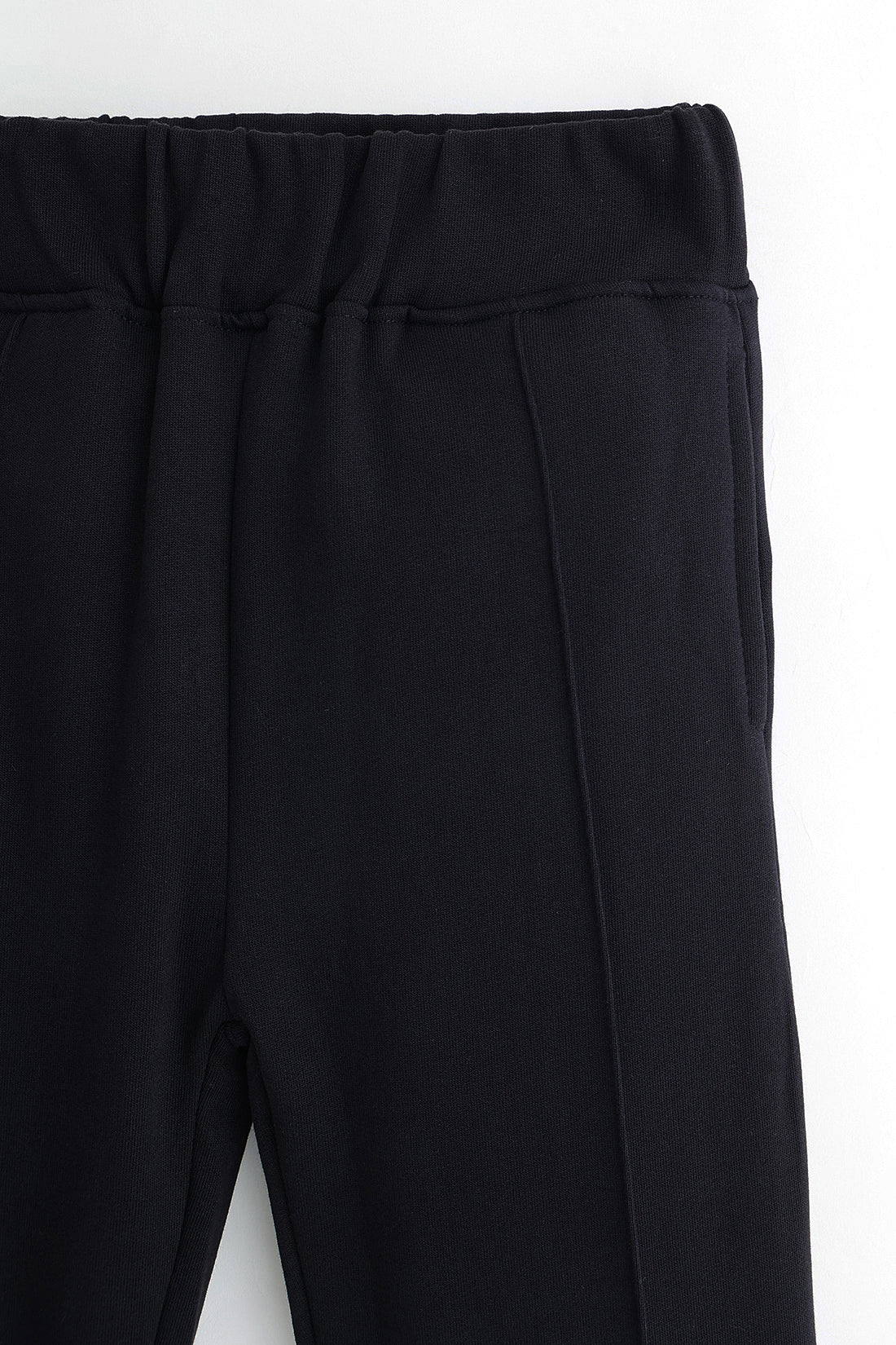 Girls Black Cotton Track Pant with Fleece Finish