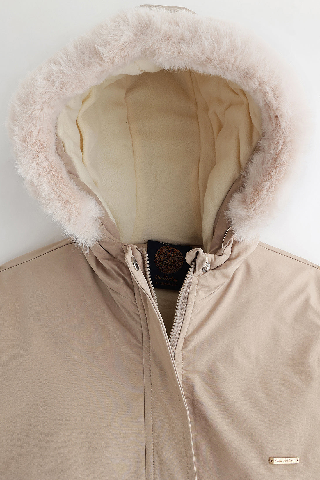 Beige Hooded Embellished Jacket Full Sleeves | One Friday