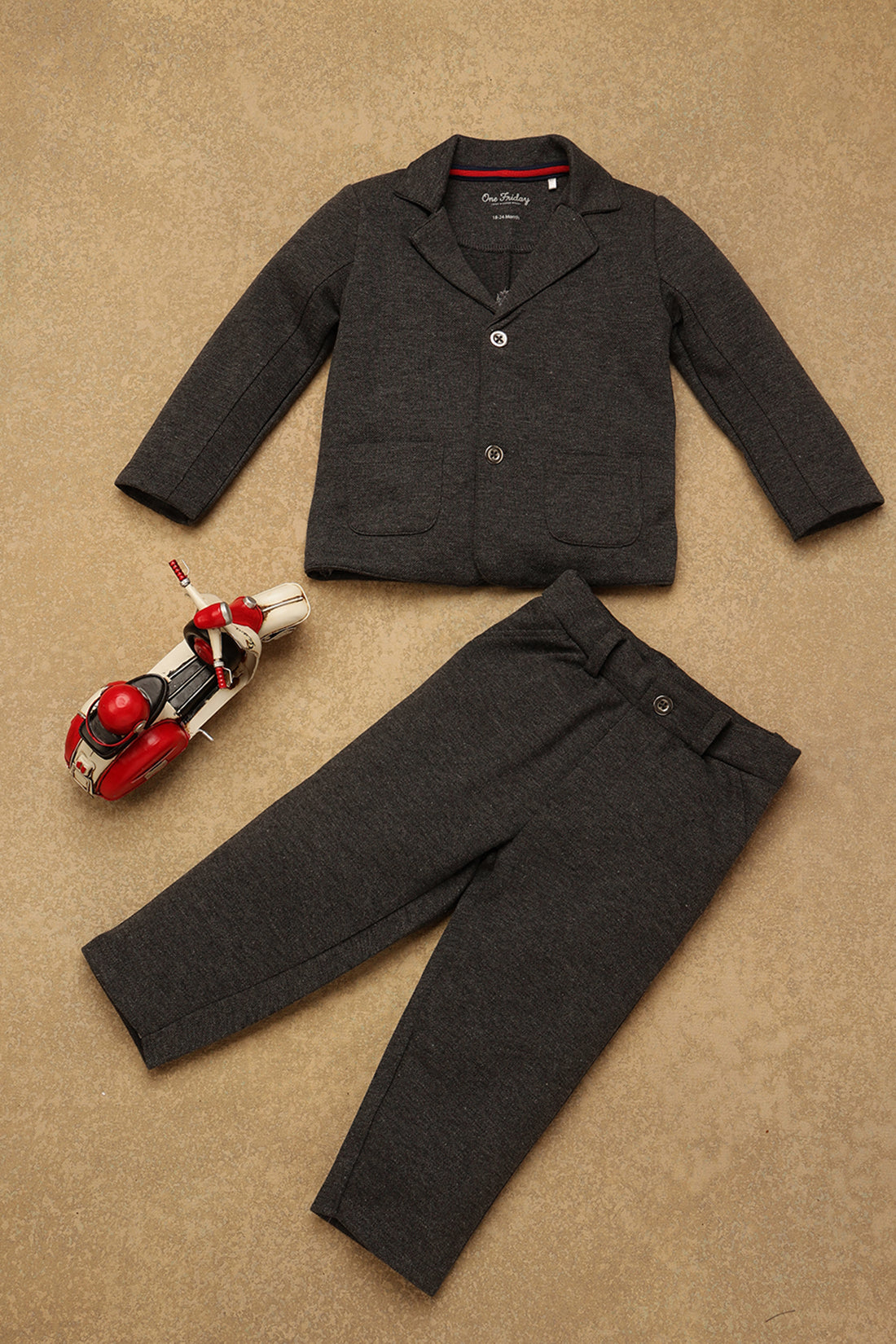 One Friday Baby Boys Grey Solid Two Piece Suit