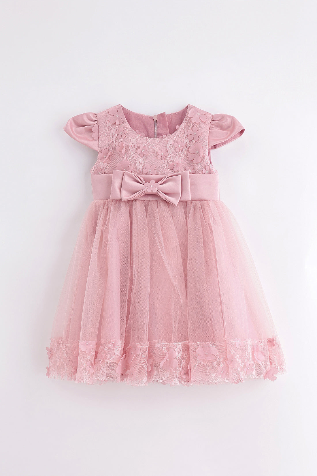 Girls Solid Cap Sleeve Zip Party Dress