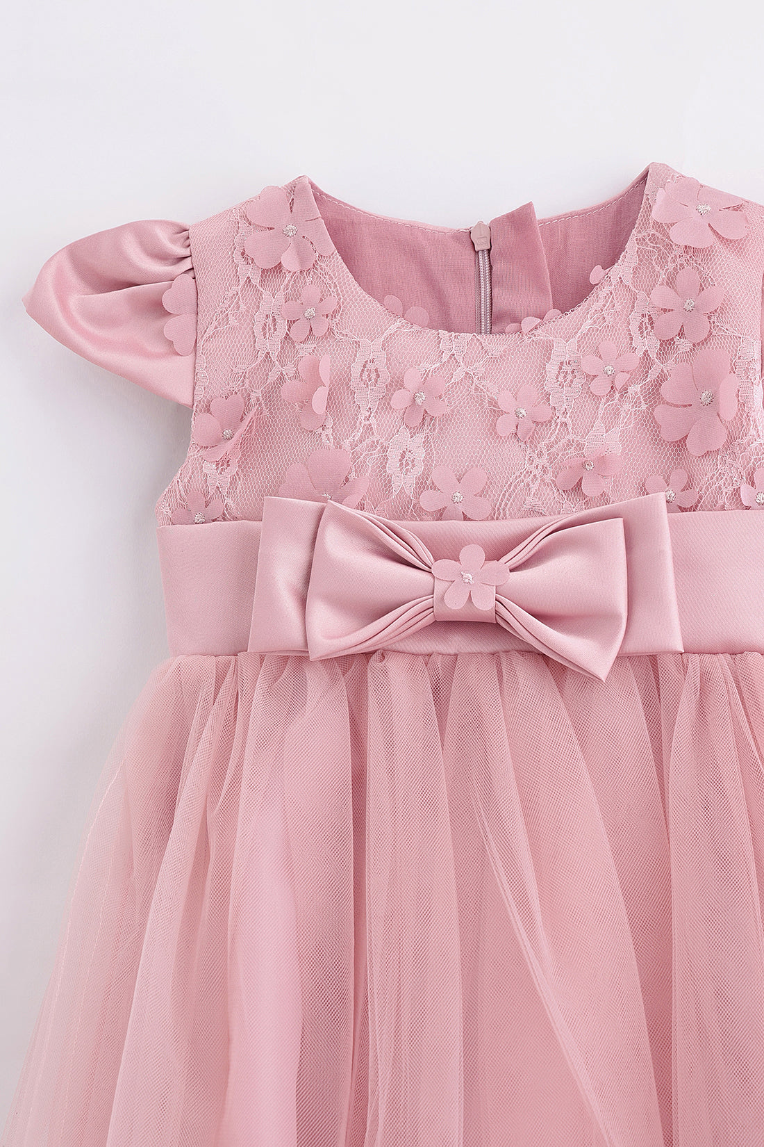 Girls Solid Cap Sleeve Zip Party Dress