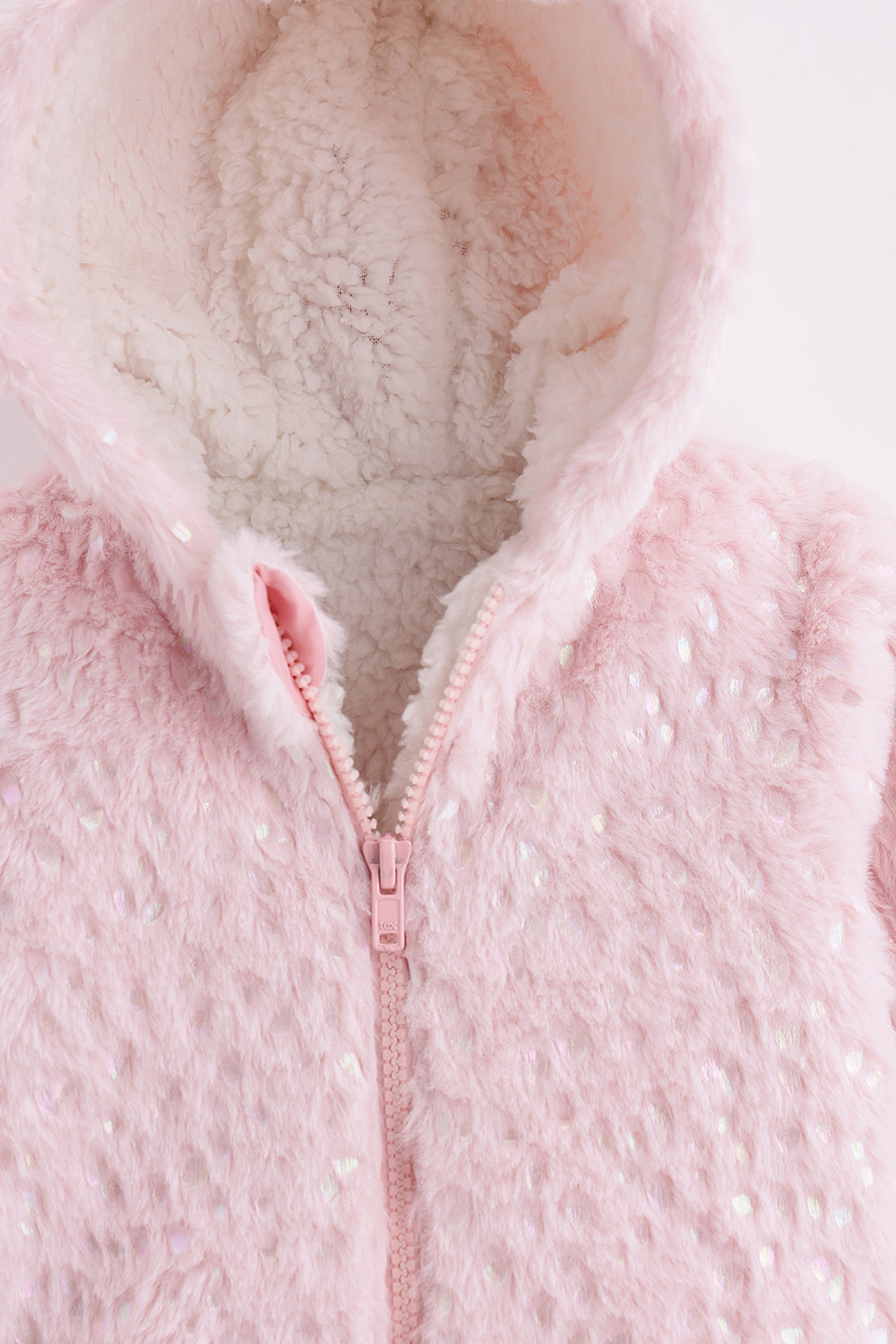 Baby Girls Pink Foil Print Fur Woven Jacket