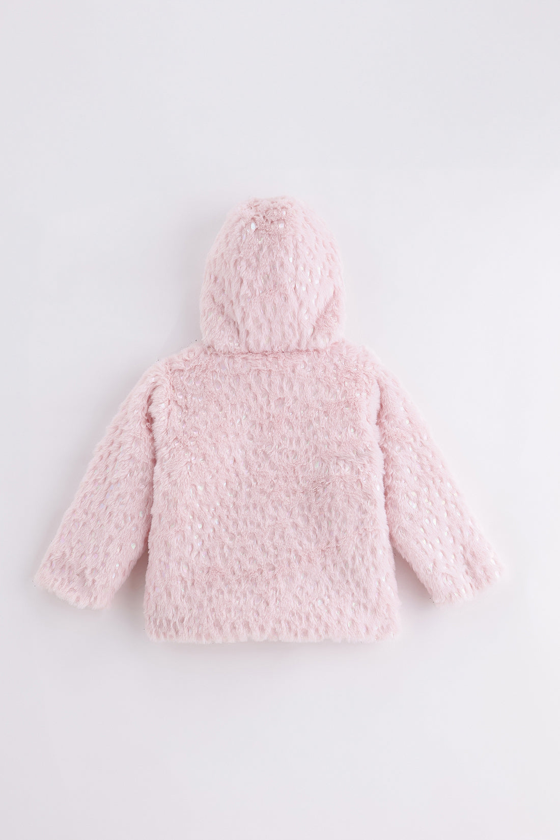 Baby Girls Pink Foil Print Fur Woven Jacket