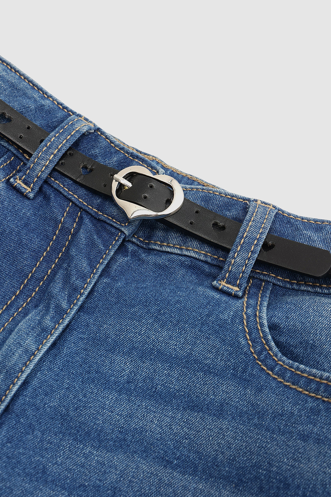 Girls Black Leather Belt for Jeans