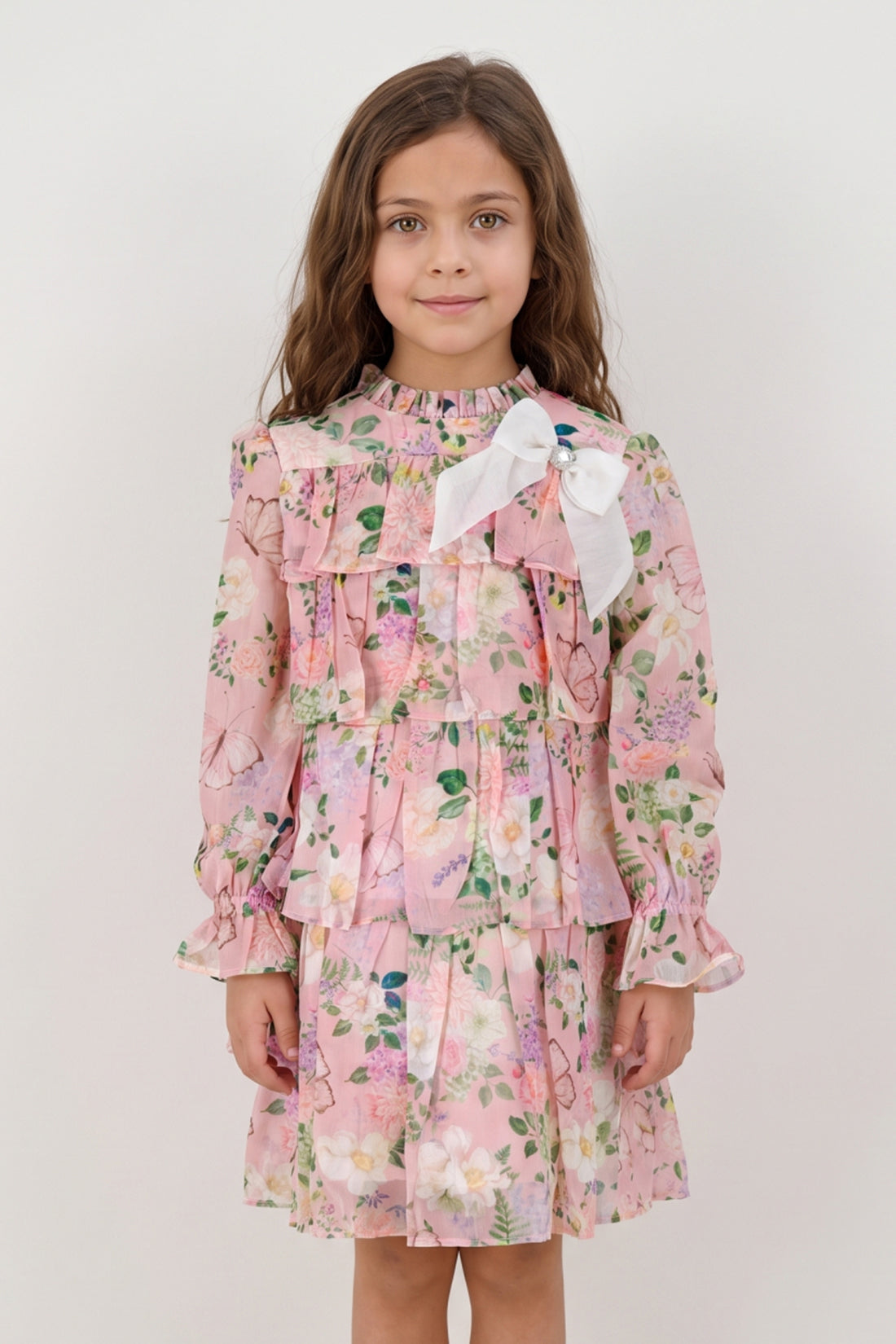 Girls Multicolour Chiffon Button Front Dress