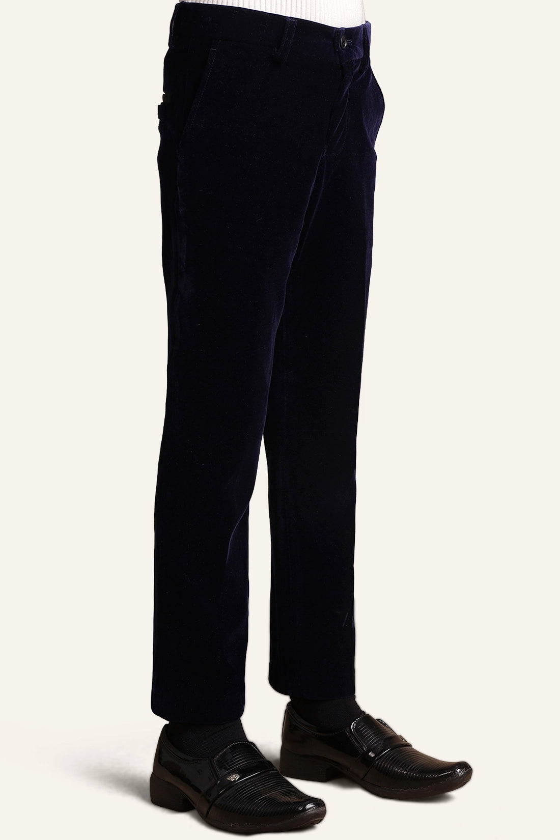 Boys Navy Blue Velvet 2 Piece Suit Set