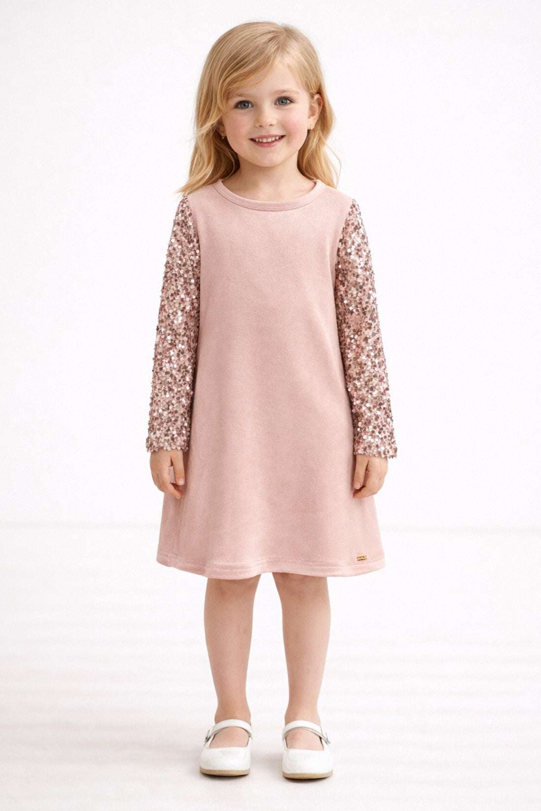Girls Pink Solid Day Dress