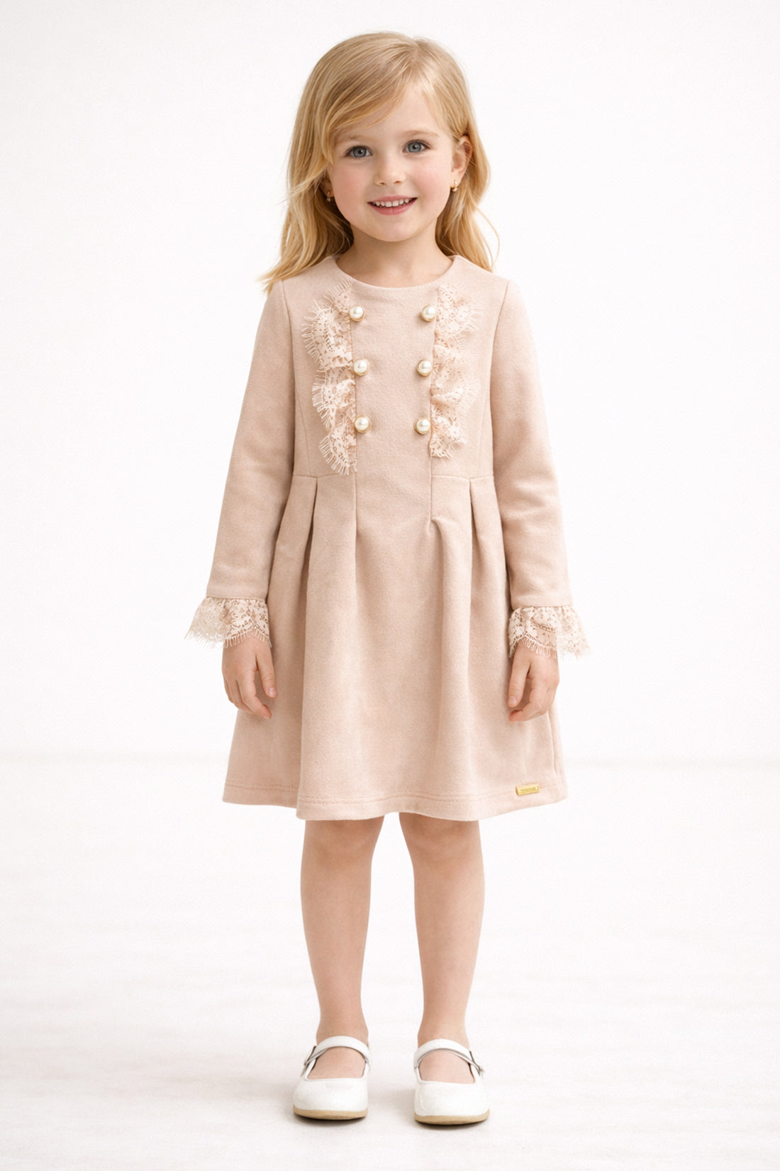 Girls Peach Solid Summer Dress