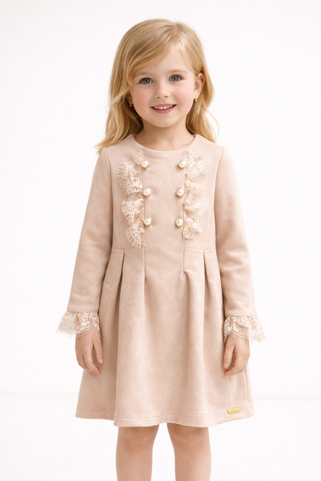 Girls Peach Solid Summer Dress