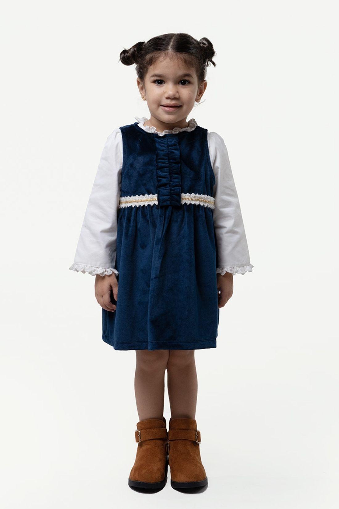 Buy Baby Girls Navy Blue Round Neck Dress With Top | One Friday Buy Baby Girls Navy Blue Round Neck Dress With Top | One Friday