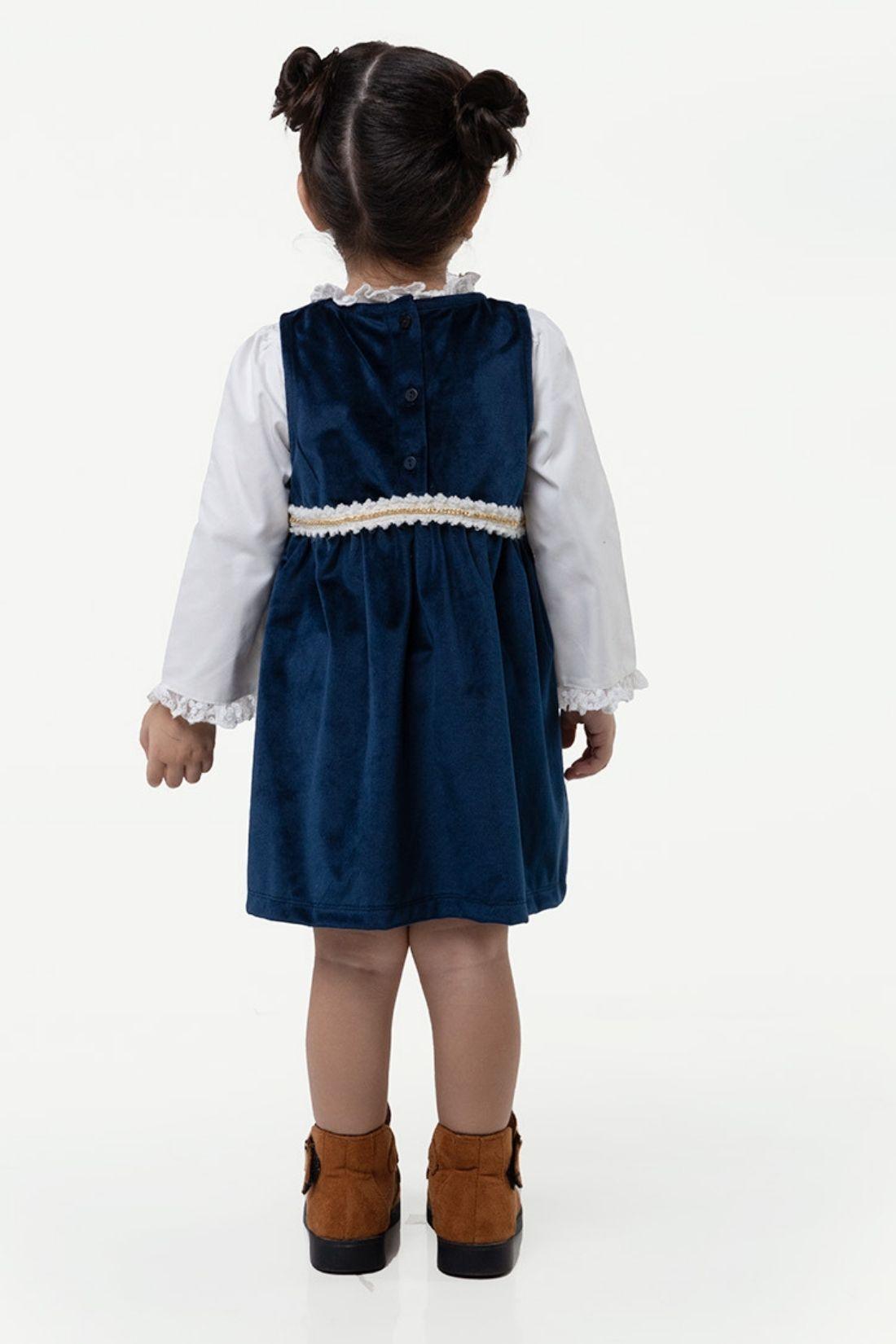 One Friday Baby Girls Navy Blue Round Neck Dress With Top - One Friday World
