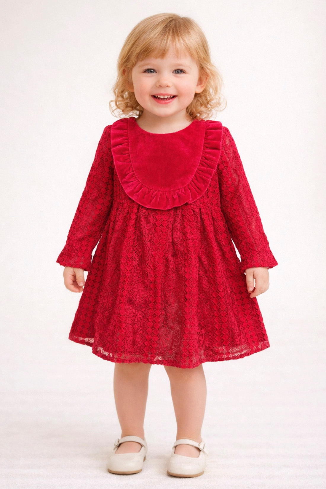 Baby Girls Red Velvet Mesh Dress