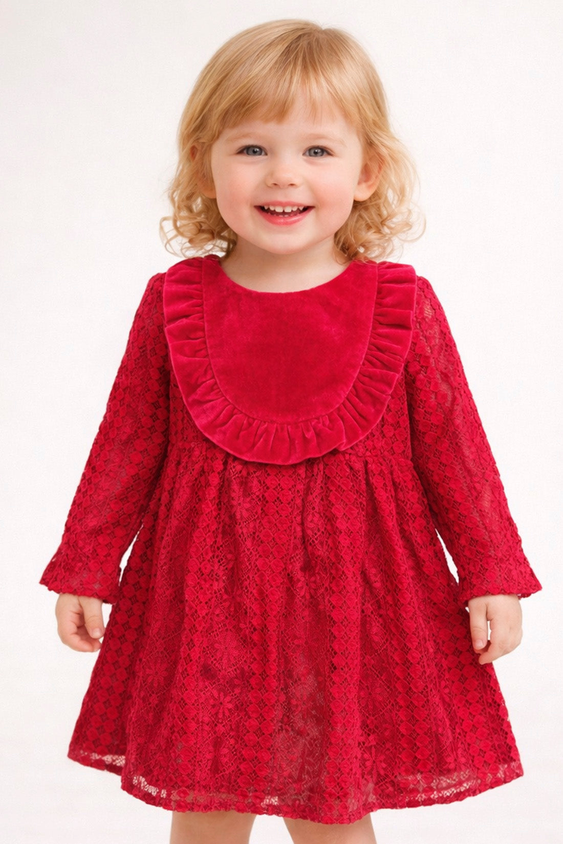 Baby Girls Red Velvet Mesh Dress
