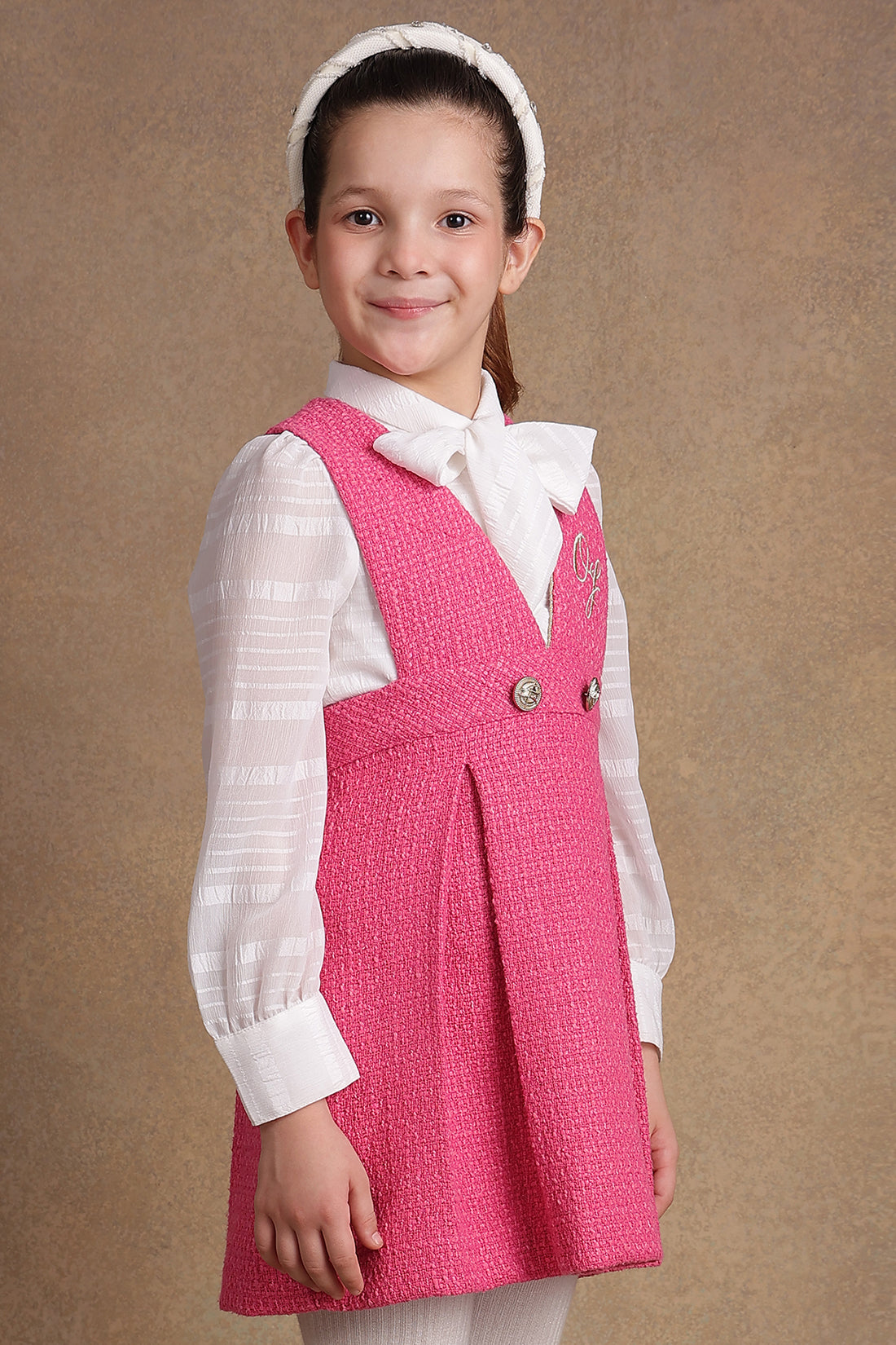 Girls Pink Boucle Dress
