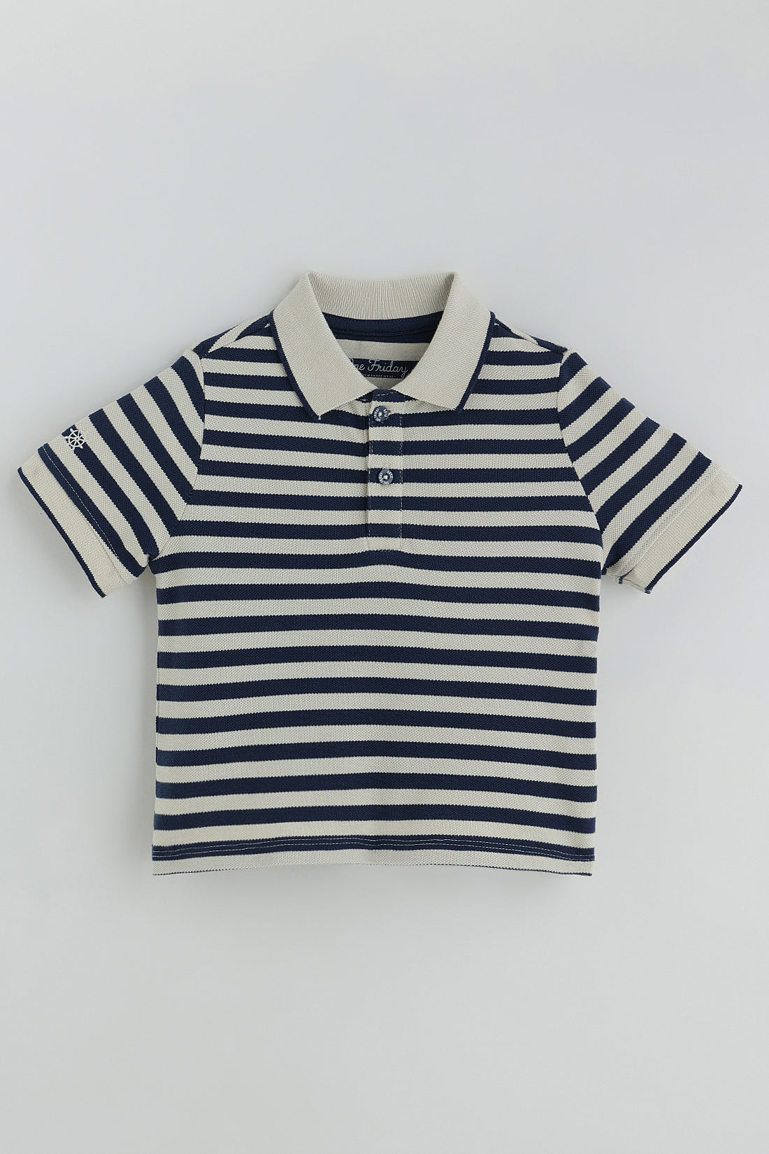 Kids Boys Blue Regular Short Sleeve Yarn Dyed T-Shirt