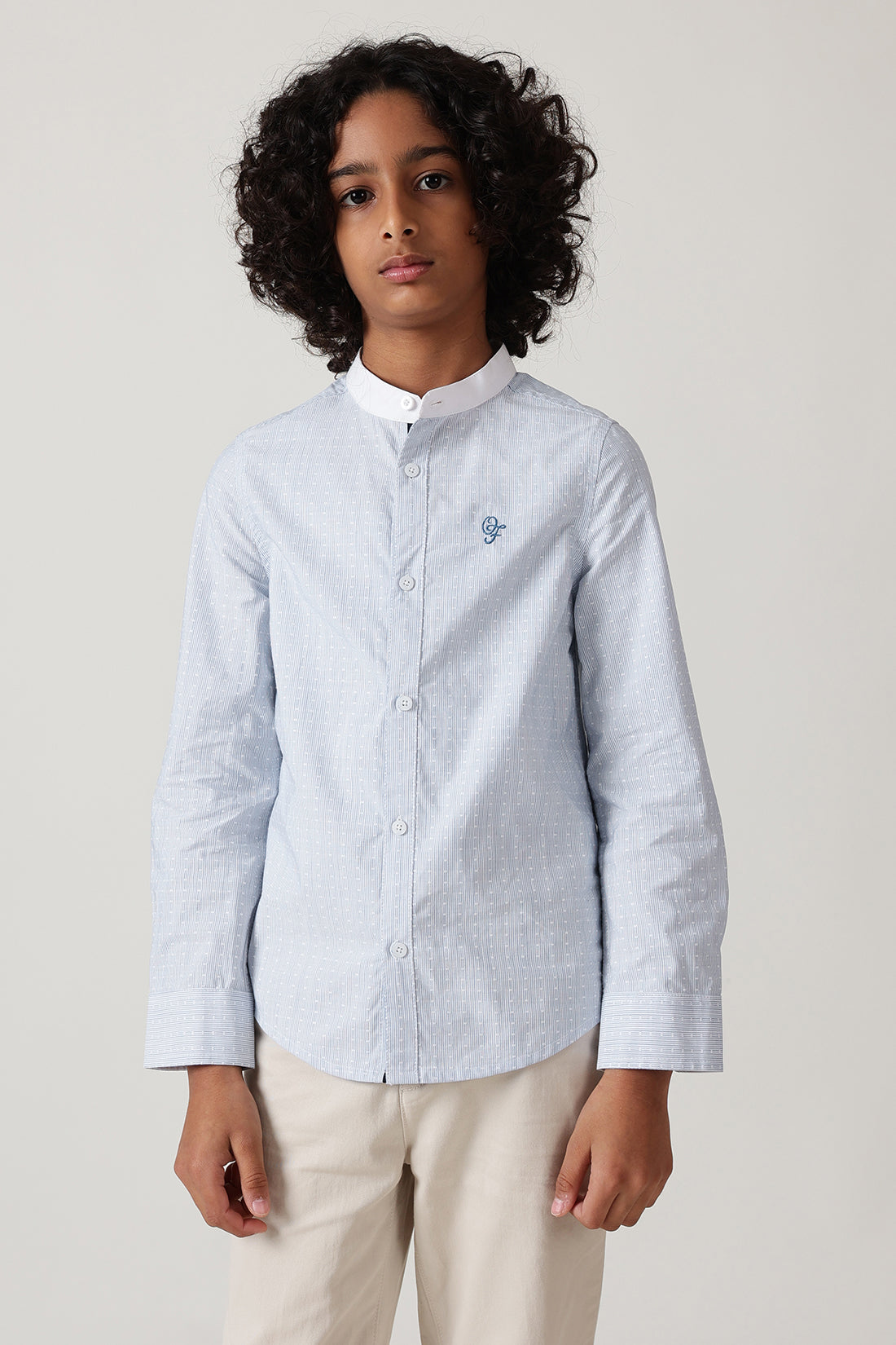 Boys Blue Regular Fit Full Sleeve Stripes Shirt by One Friday