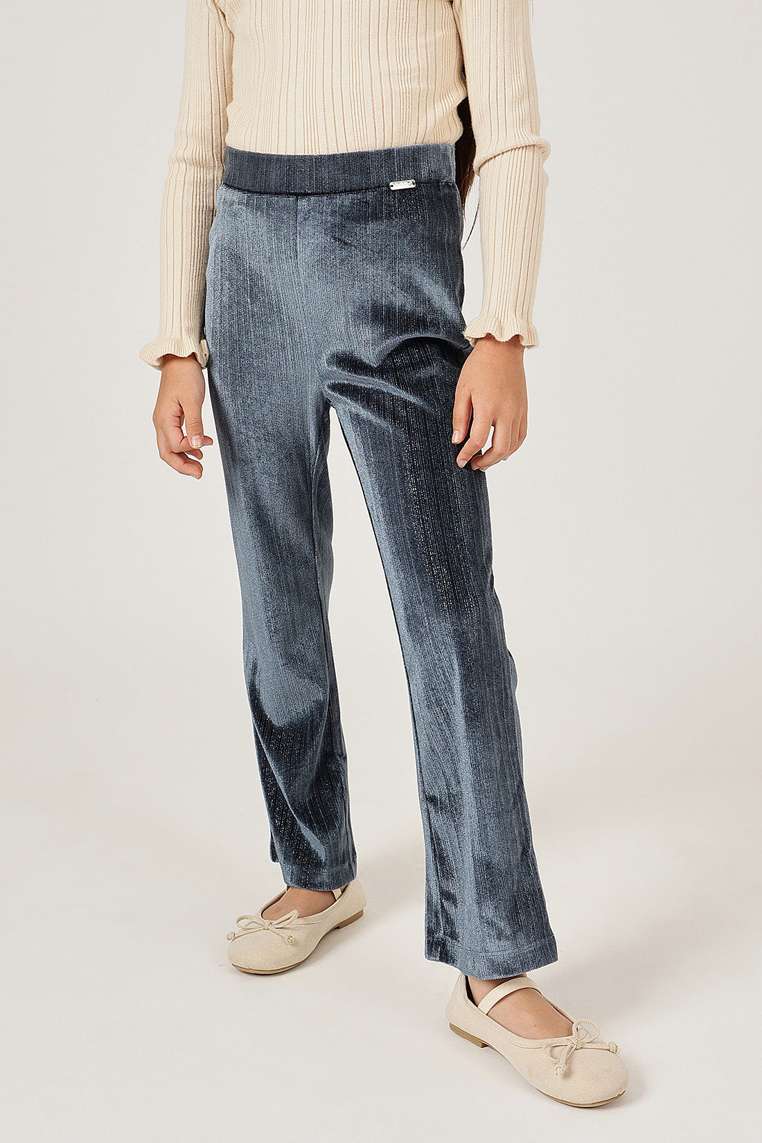 Girls Grey Solid Knit Slim Fit Jeggings