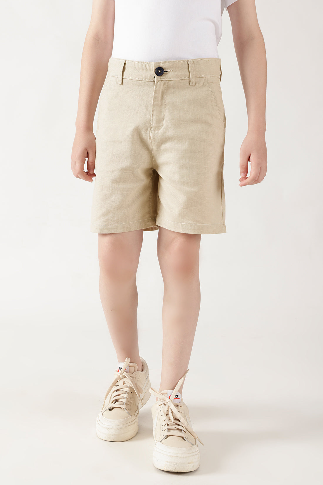Boys Beige Regular Fitted Solid Shorts by One Friday