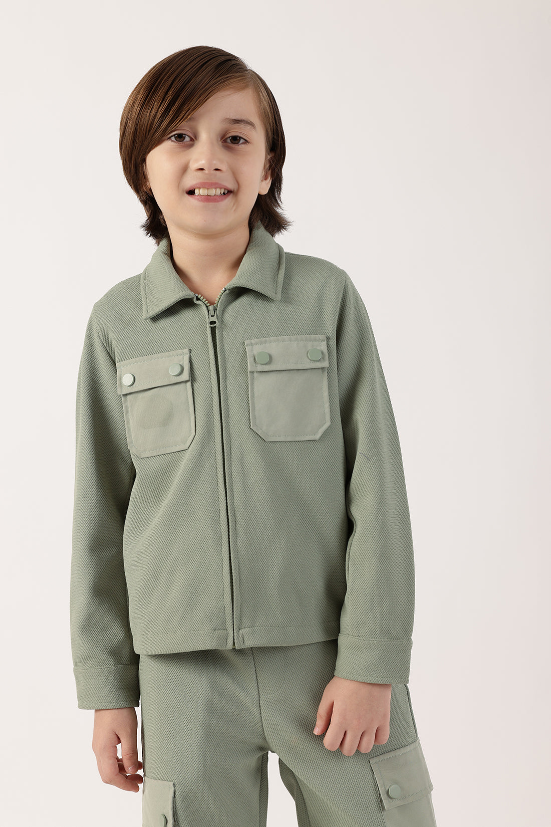 Boys Sage Green Cotton Knit Overshirt One Friday