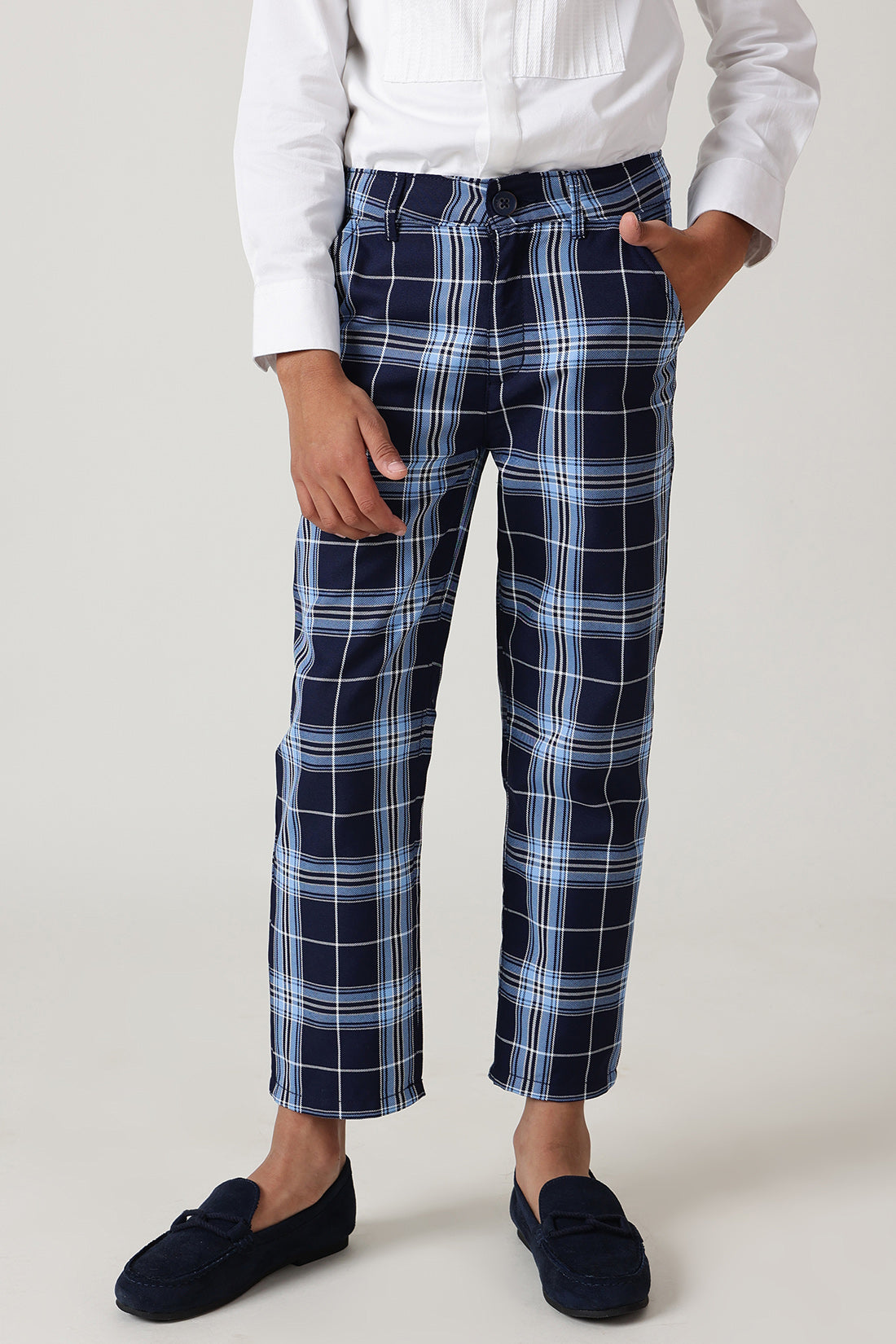 Boys Blue Regular Fit Checked Trouser by One Friday