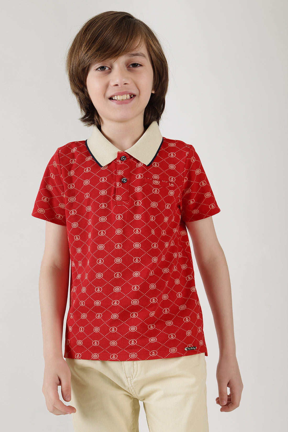 Boys Red Regular Fit Half Sleeve Printed Polo T-Shirt by One Friday