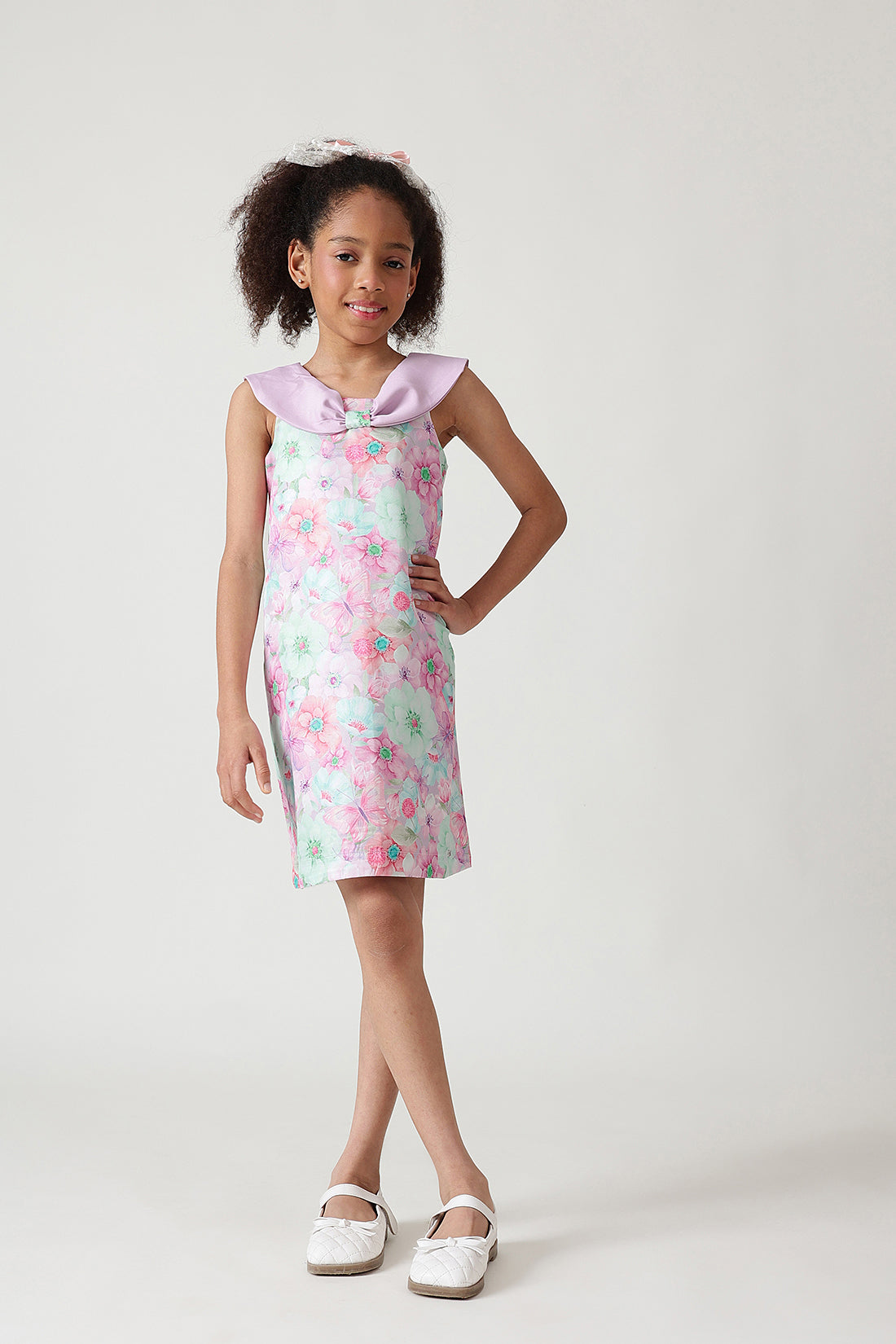 The Girls Multi Color A-Line Off-Shoulder Floral Printed Dress by One Friday