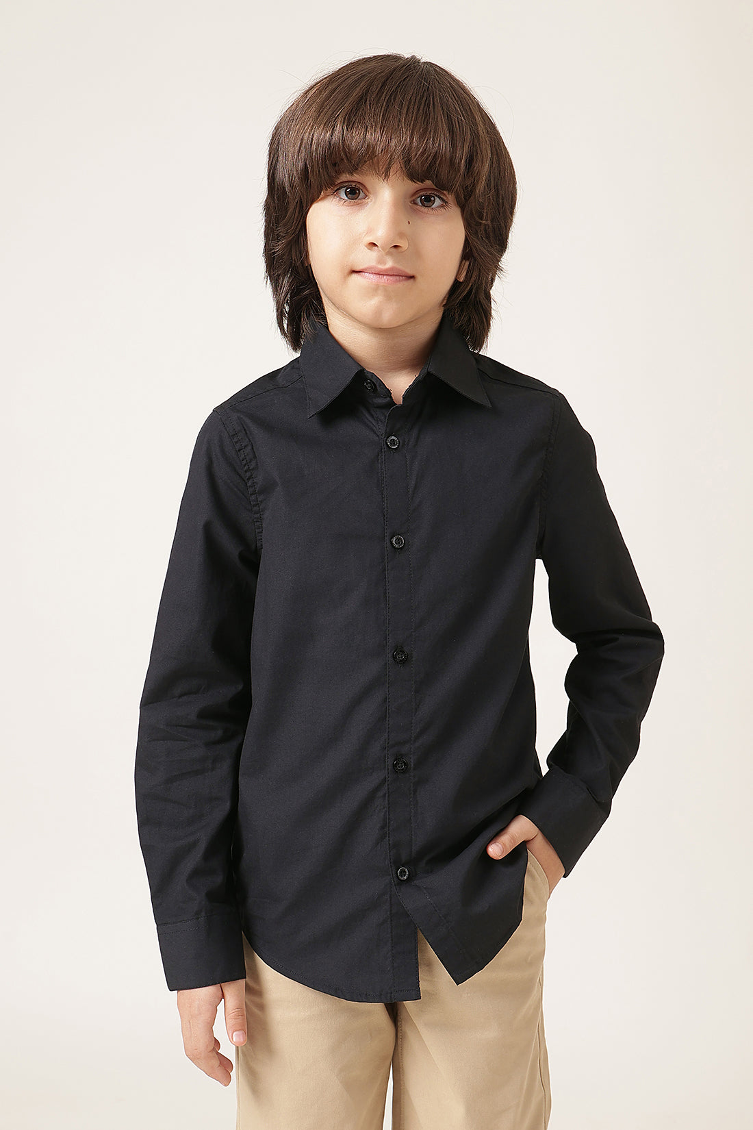 Boys Black Poplin Cotton Shirt