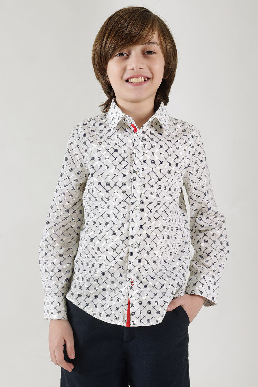 Boys Off White Regular Fit Full Sleeve Printed Shirt by One Friday