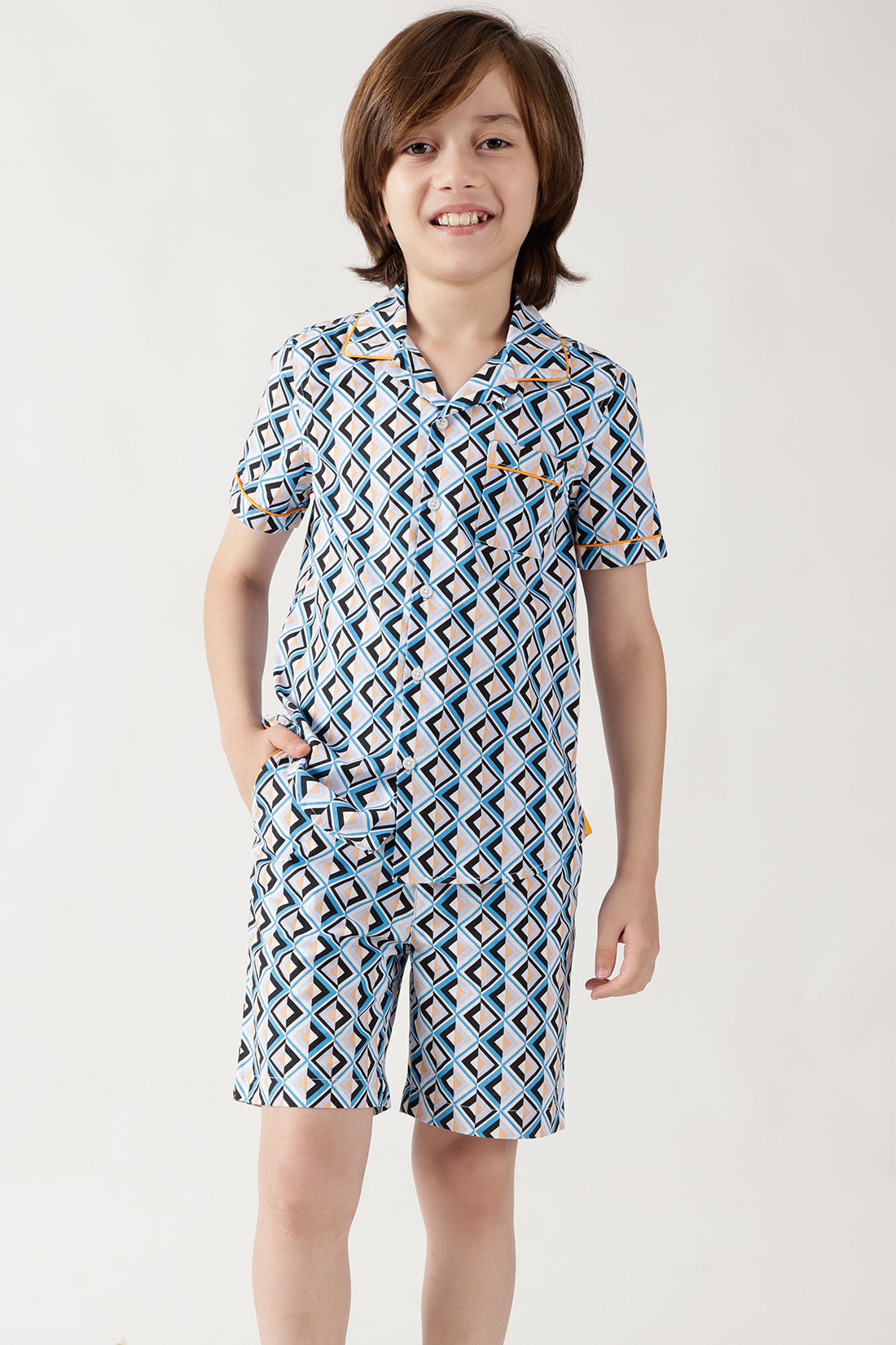 Boys Blue Half Sleeve Printed Co-ord Set by One Friday