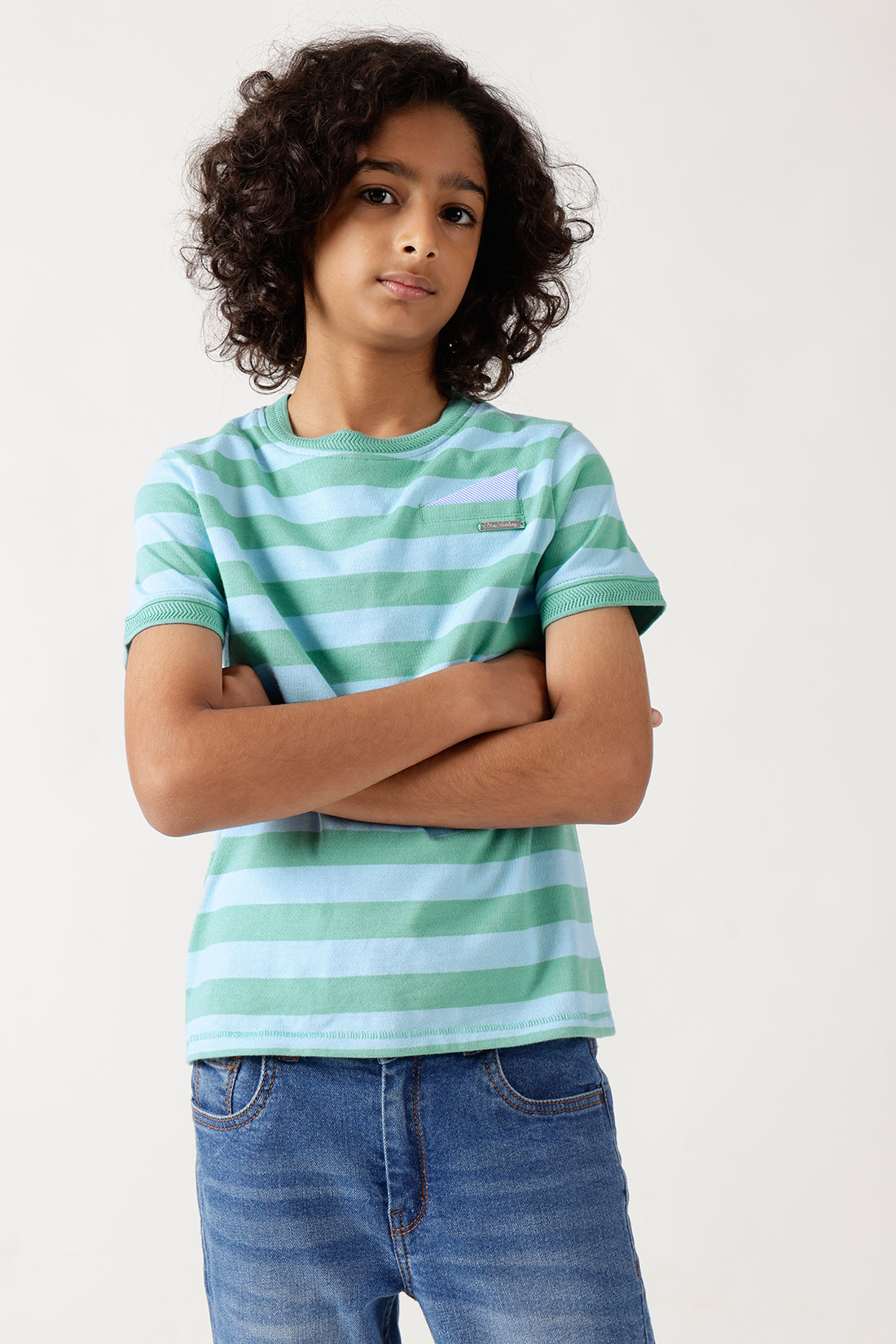 Boys Multi-Colored Regular Fit Half Sleeve Striped T-Shirt by One Friday