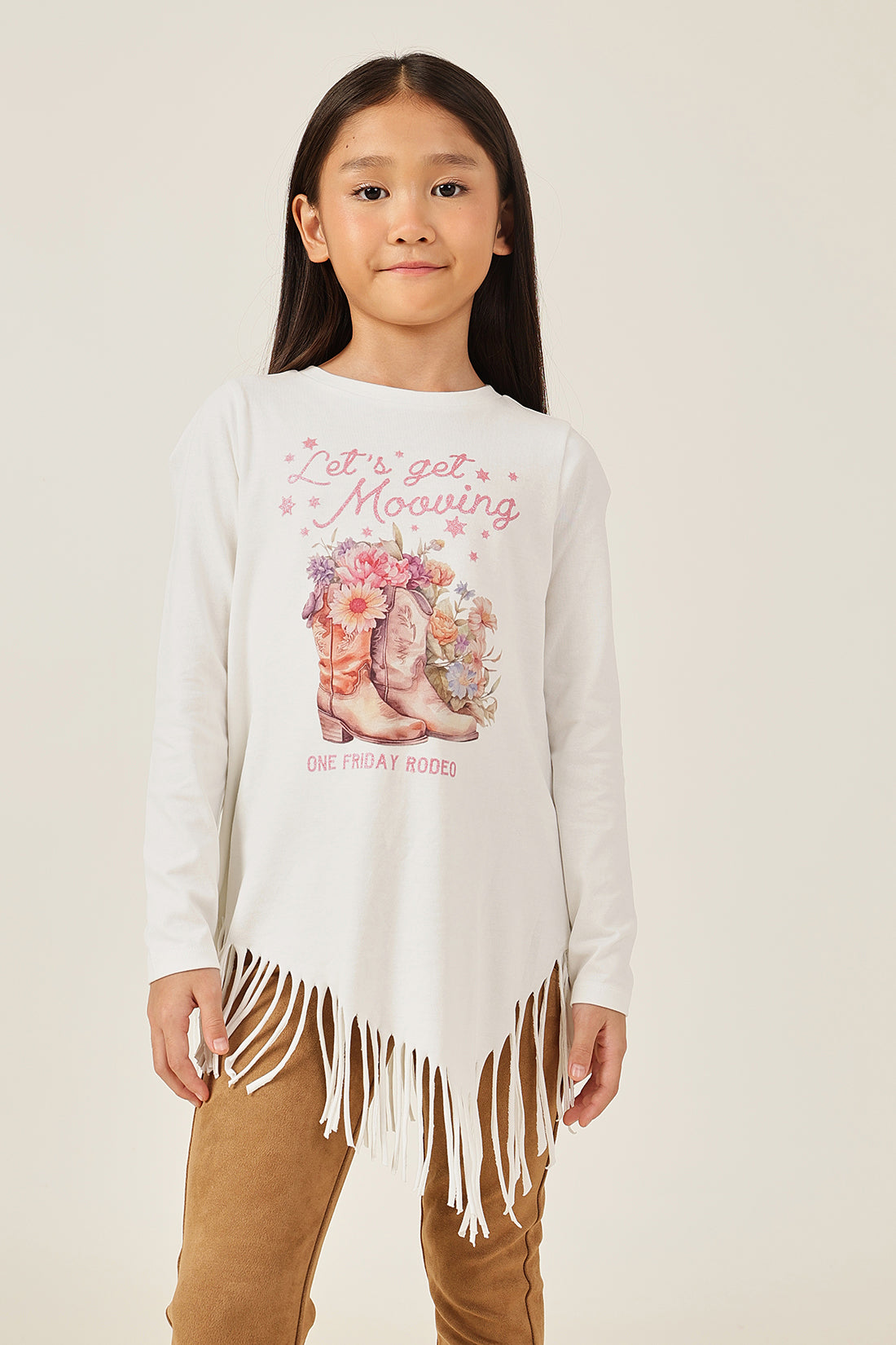 Girls Off White Solid Cotton Knit Half Sleeve Top