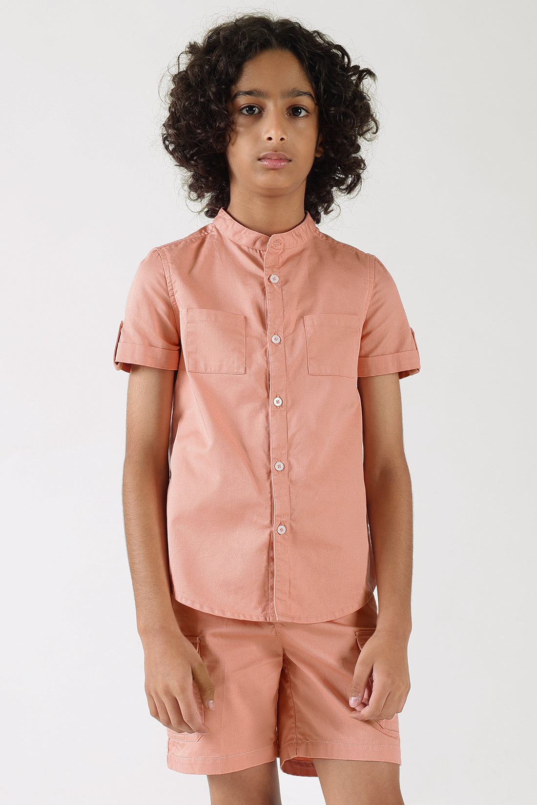 Boys Pink Regular Fit Half Sleeve Solid Shirt by One Friday