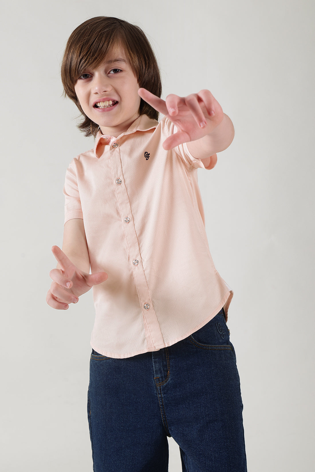 Boys Pink Regular Fitted Half Sleeve Textured T-Shirt by One Friday