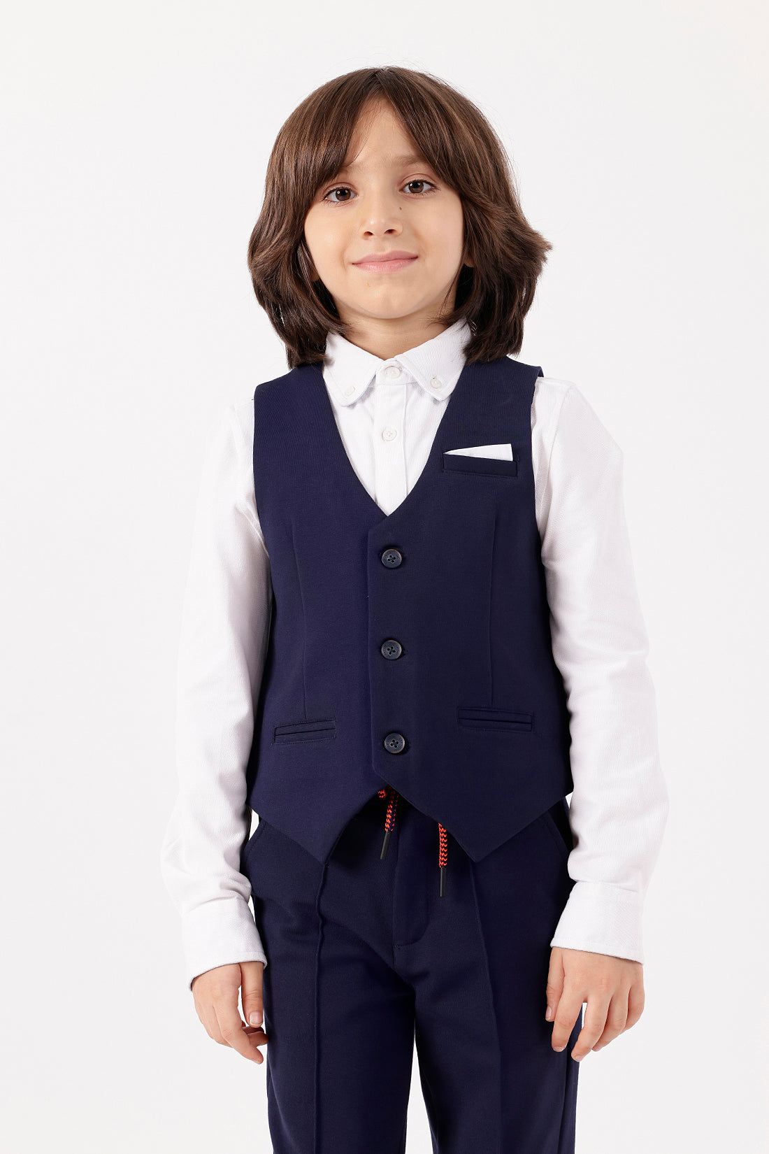 Boys Navy Blue Sleeveless V-Neck Waistcoat