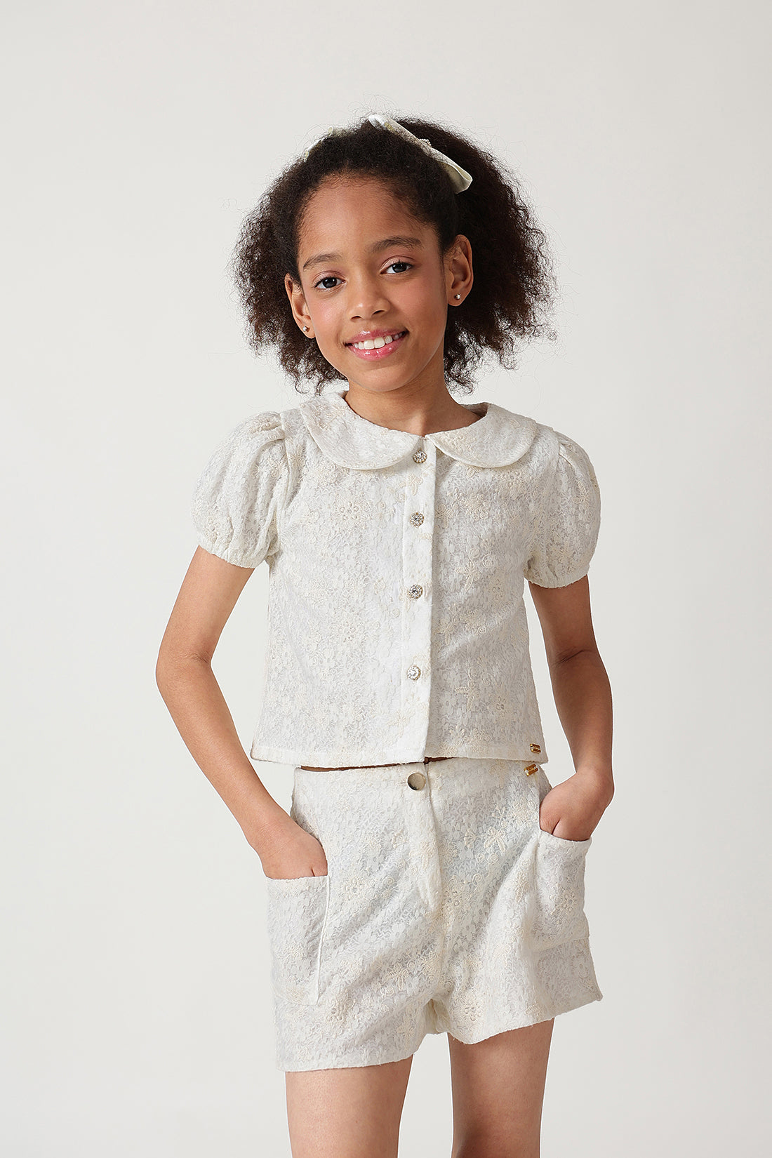 Girls Off-White Regular Fit Short Sleeve Solid Top