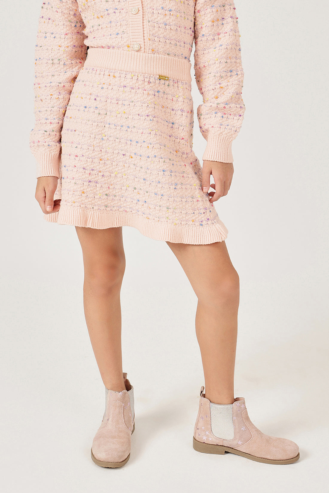 Girls Peach Acrylic Blend Winter Skirt