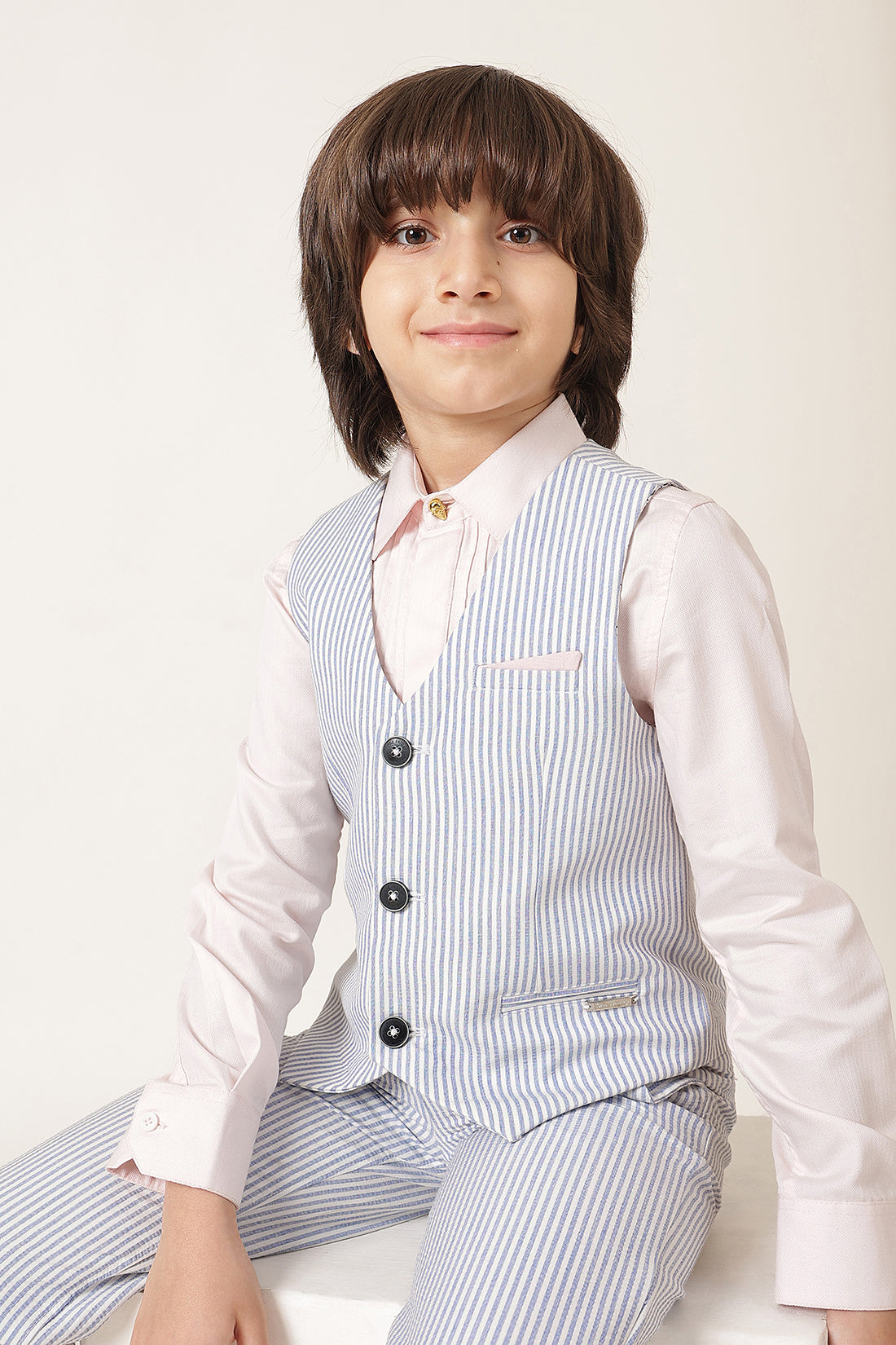 Boys Blue Striped Seersucker Waistcoat