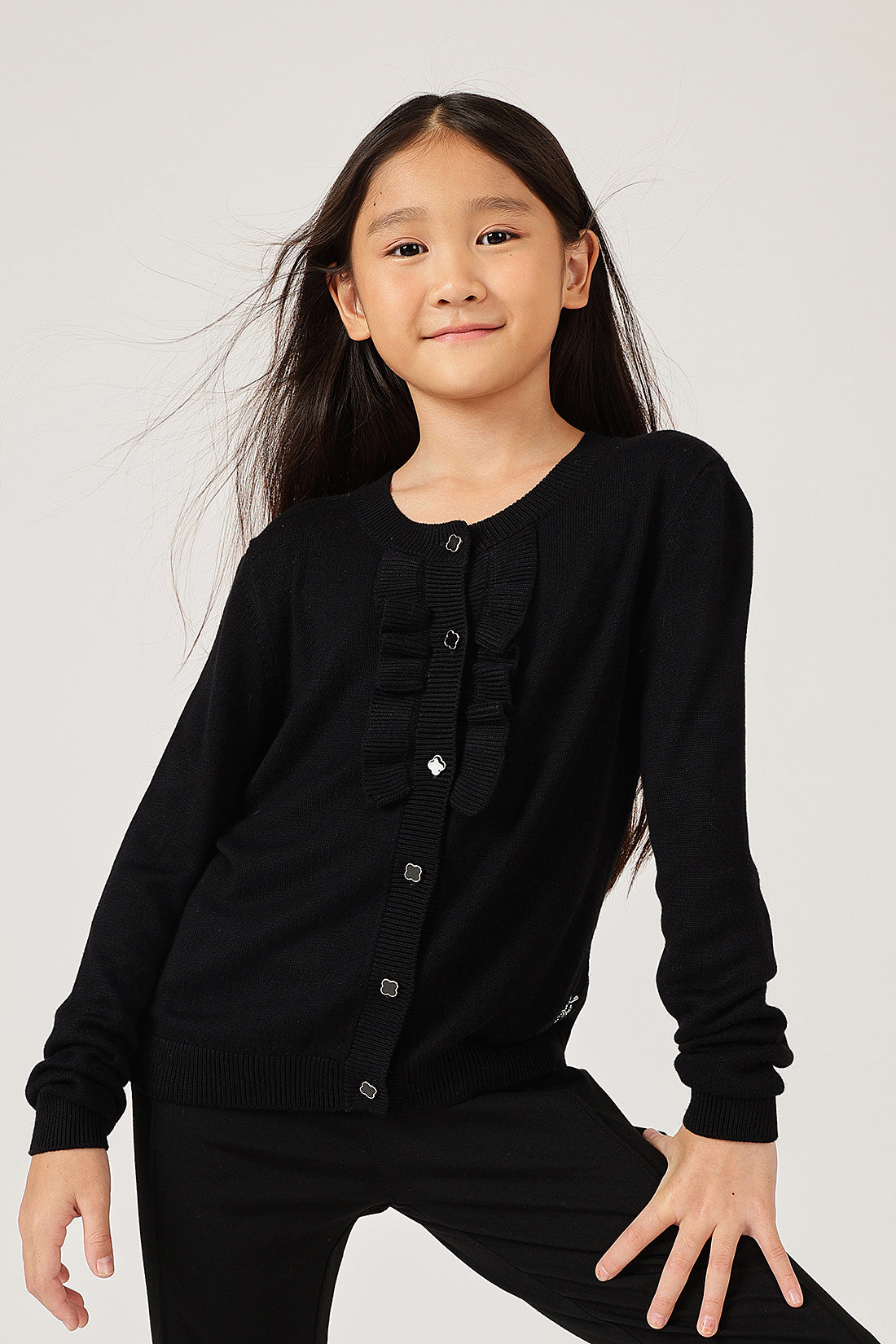 Girls' Black Sweater with Frill Detailing One Friday