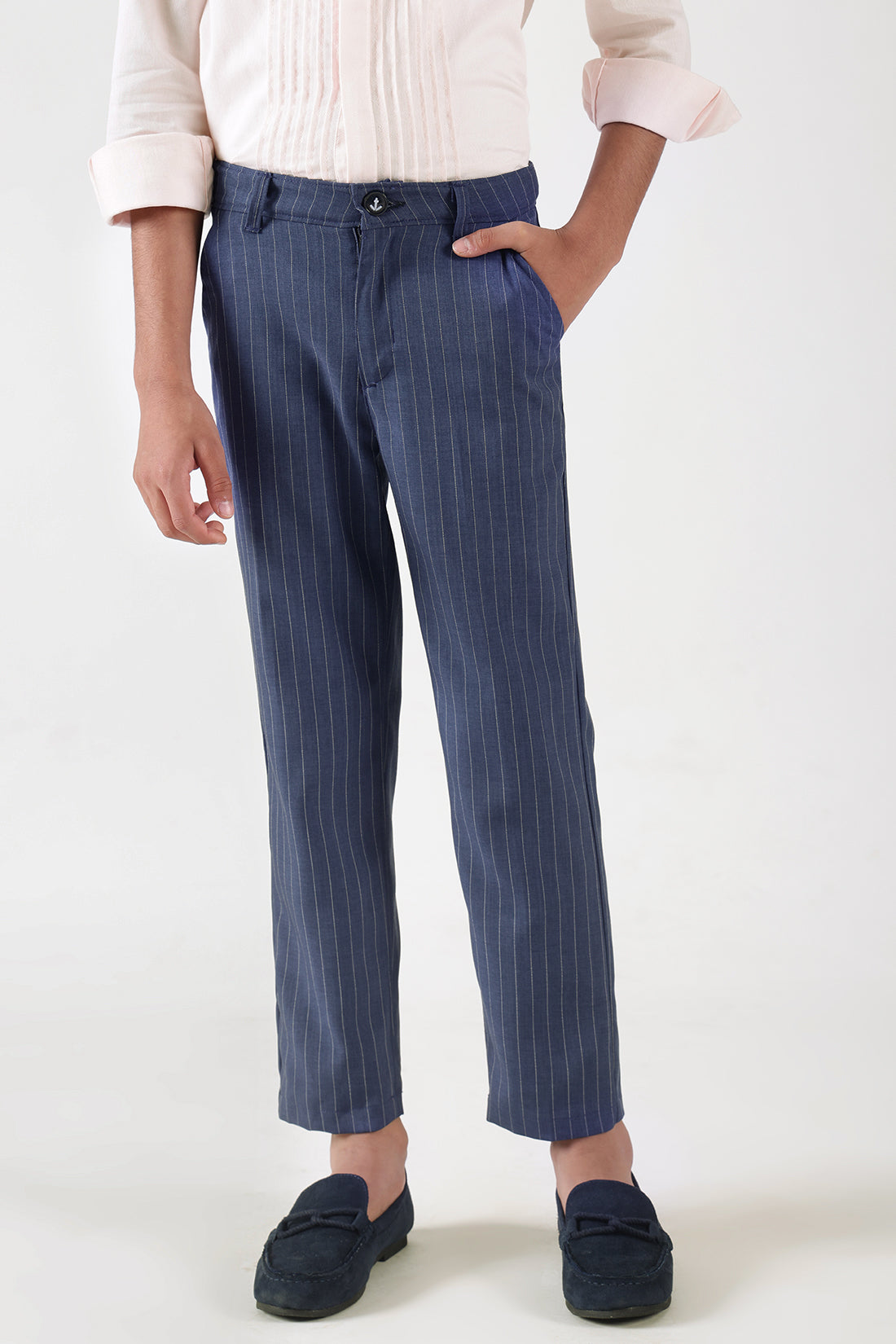 Boys Blue Regular Fit Striped Trouser by One Friday