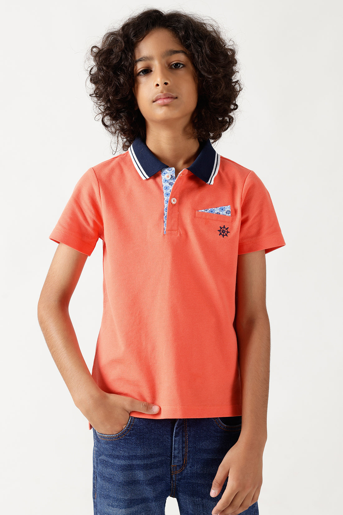 Boys Peach Regular Fitted Half Sleeve Solid T-Shirt by One Friday