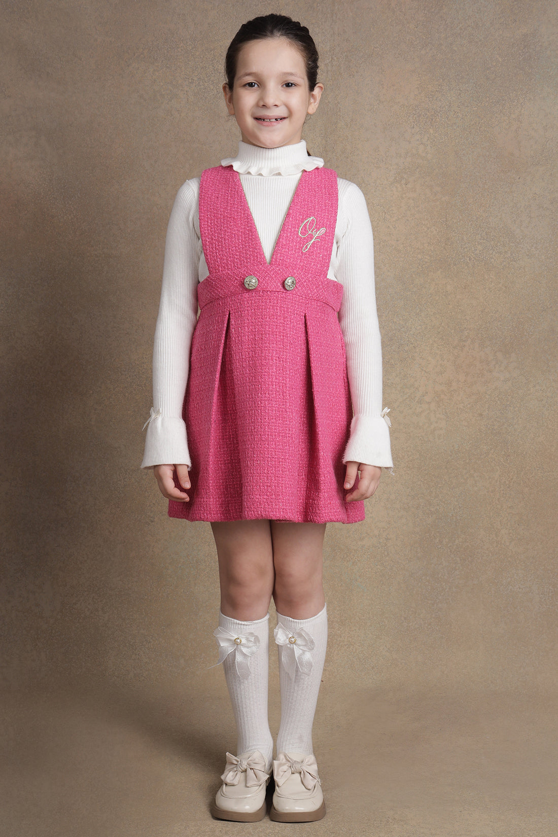 Girls Pink Boucle Dress