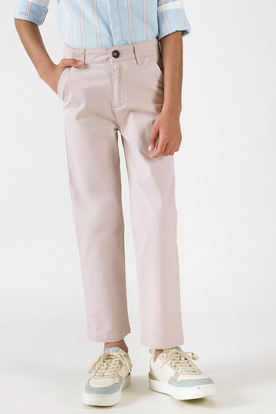 Boys Pink Regular Fitted Solid Trouser by One Friday