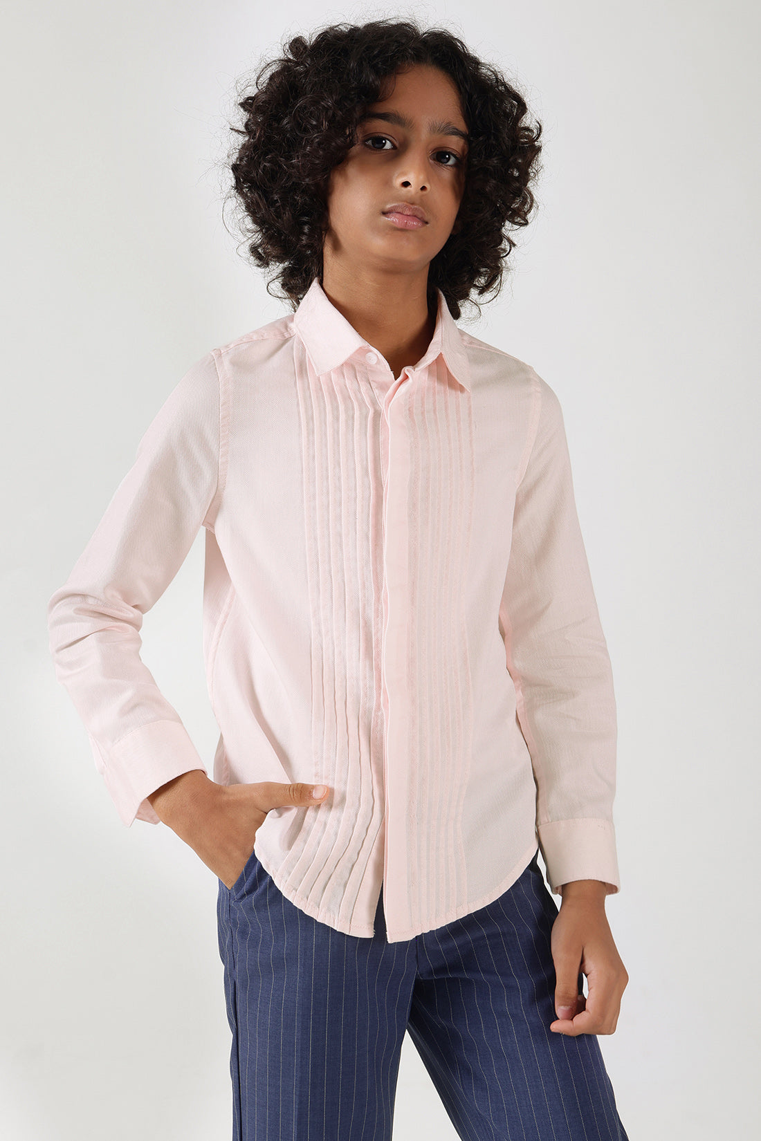 Boys Pink Regular Fit Full Sleeve Solid Shirt by One Friday