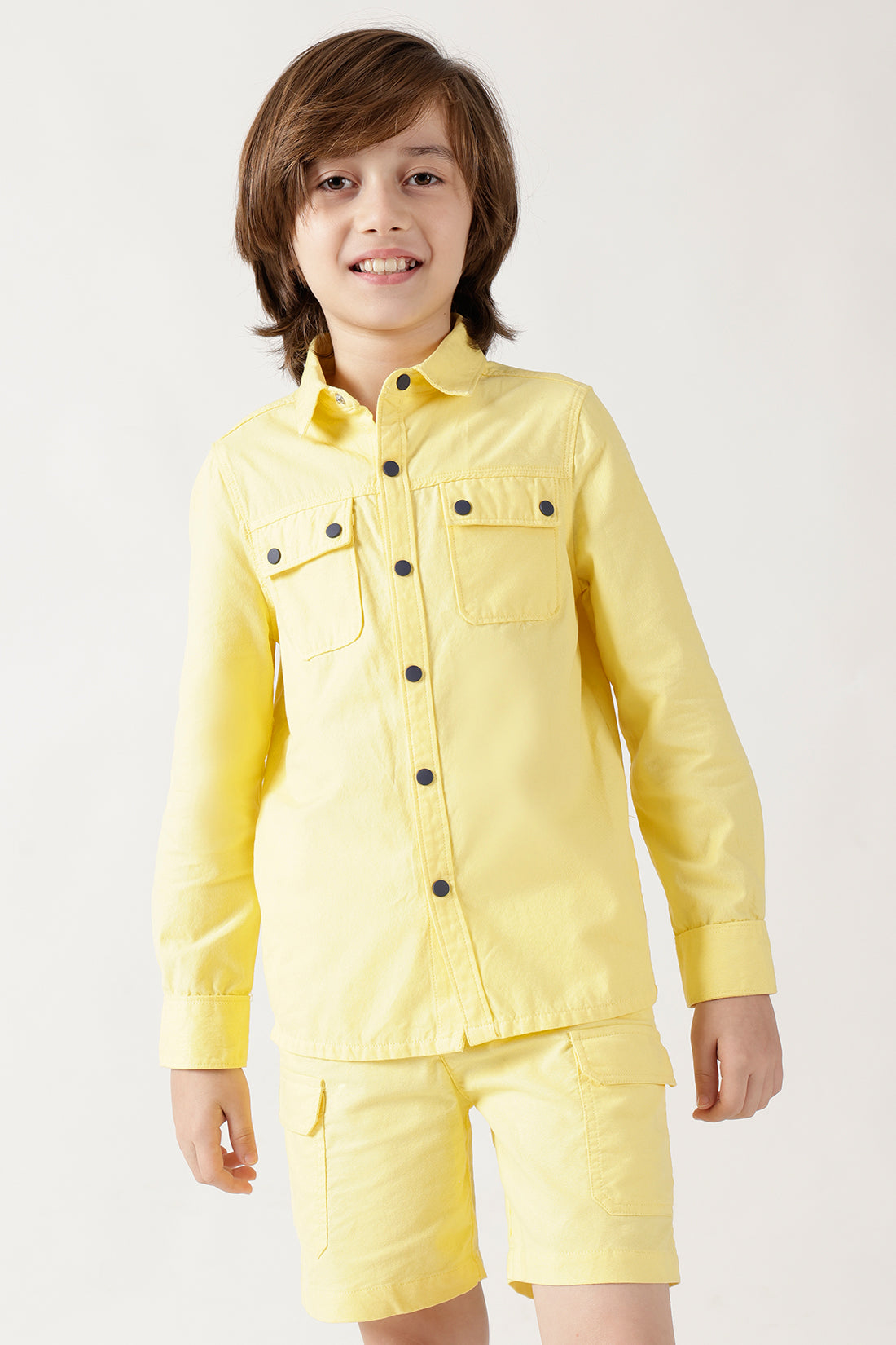 Boys Yellow Loose Fit Full Sleeve Solid Shirts By One Friday