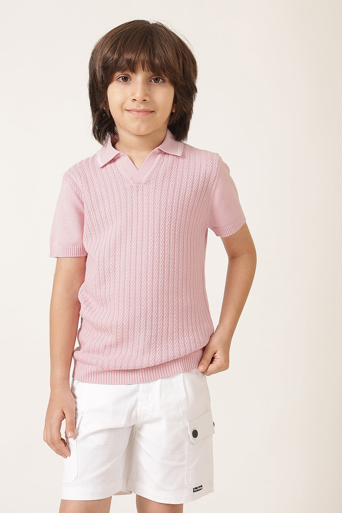 Boys Pink Solid Cotton Casual Summer T-Shirt