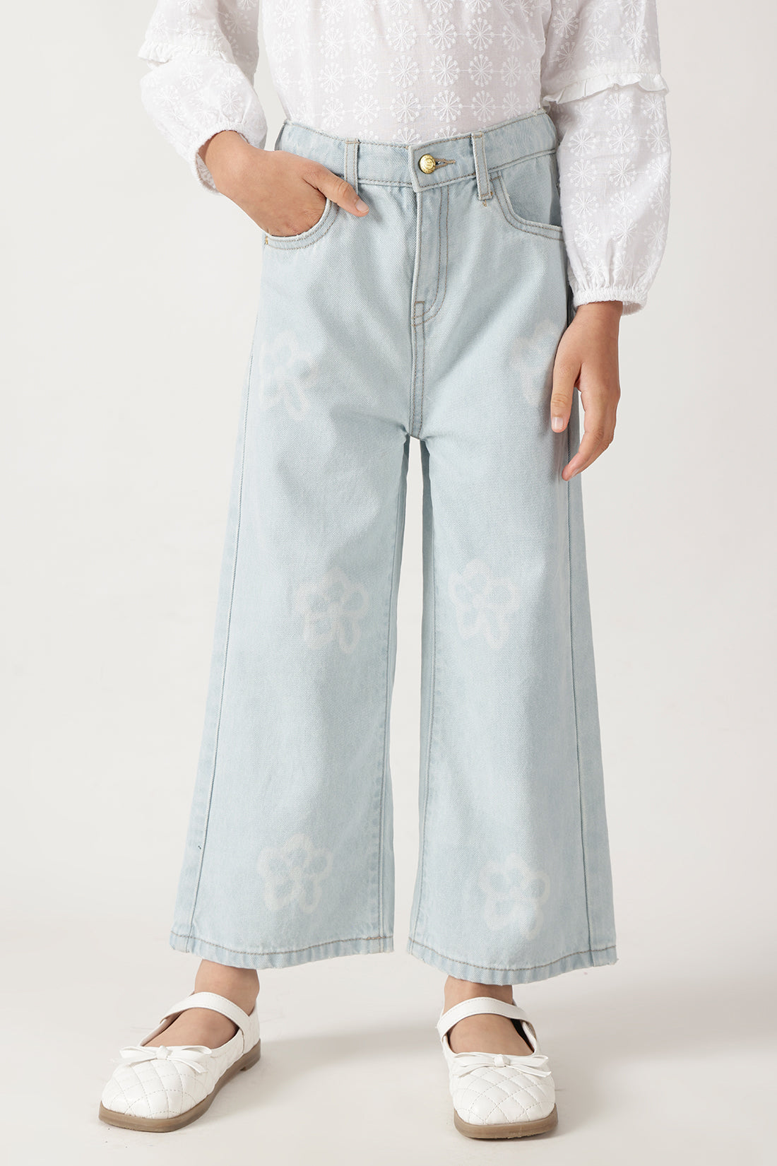 Girls Blue Straight Fit Solid Denim Jeans by One Friday