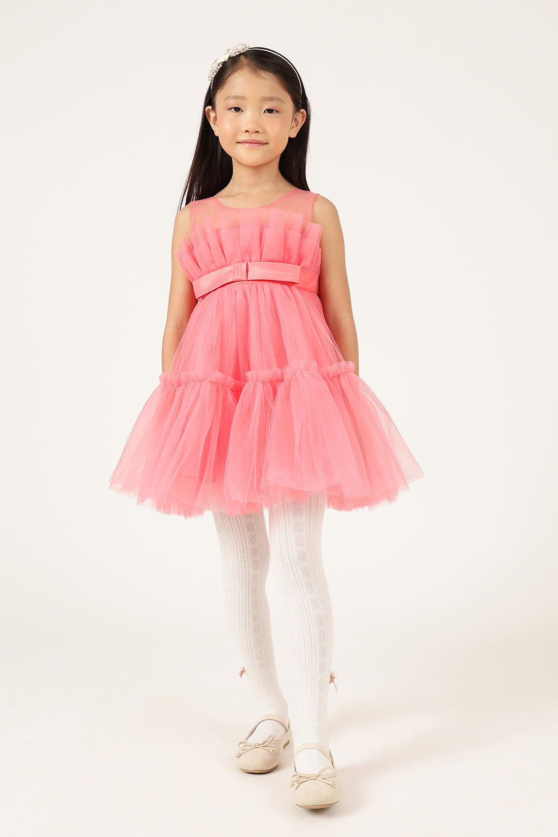 Girls Solid Zip Sleeveless Party Dress