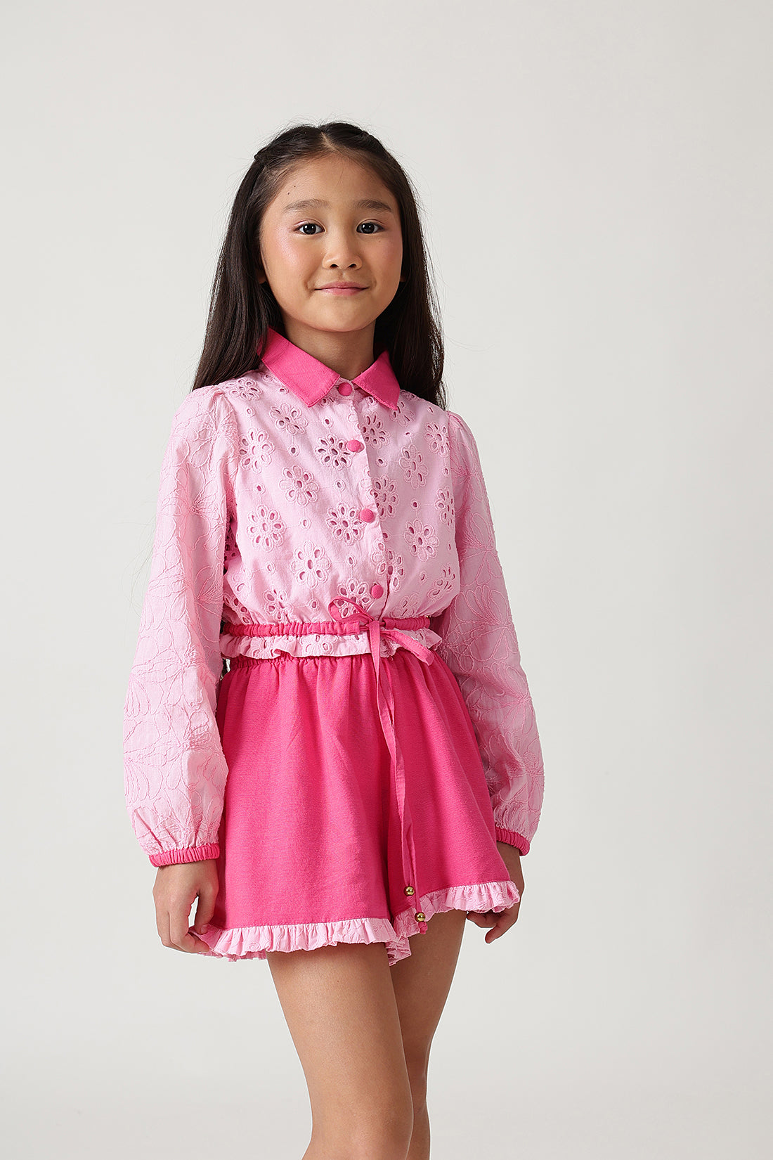 Girls Pink Regular Fit Full Sleeve Solid Tops By One Friday